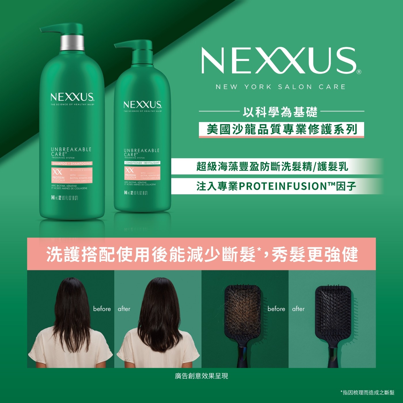 NEXXUS 海藻豐盈防斷洗髮乳•超級海藻添加! 蘊含豐富營養成分-頂級胺基酸，由內而外強化頭髮結構與強度