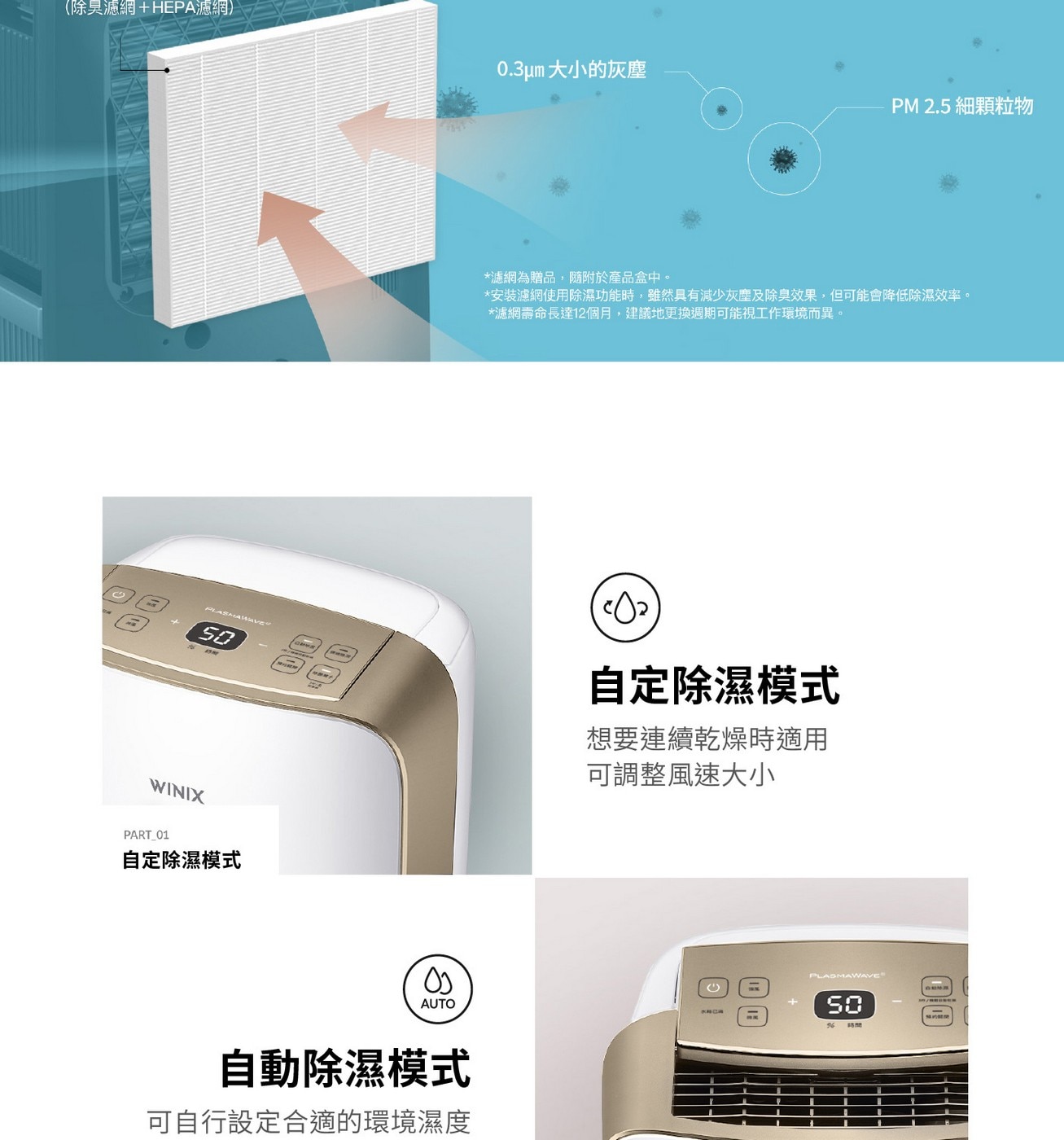 Winix 清淨除濕機 ND17L，除溼功能: 一級能源效率，額定消耗功率: 270W，日除溼力達17公升/ 日，適用坪數21坪，4.5公升水箱，清淨、除溼雙效合一。