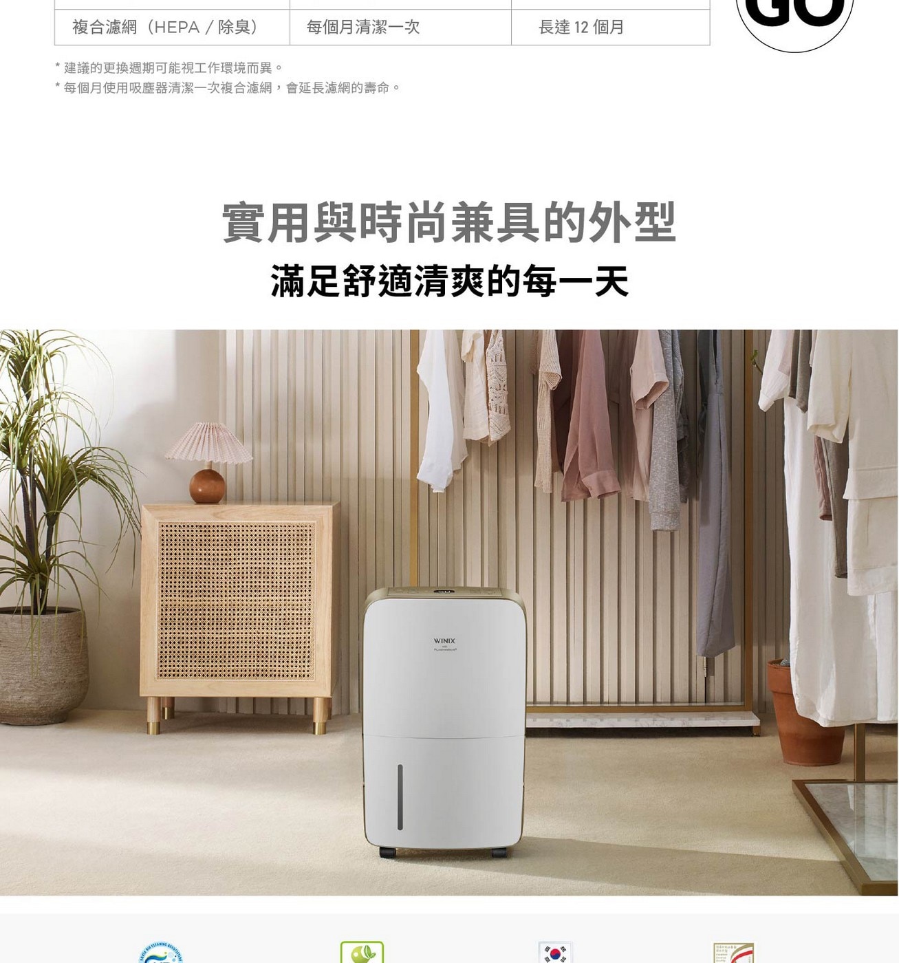 Winix 清淨除濕機 ND17L，除溼功能: 一級能源效率，額定消耗功率: 270W，日除溼力達17公升/ 日，適用坪數21坪，4.5公升水箱，清淨、除溼雙效合一。