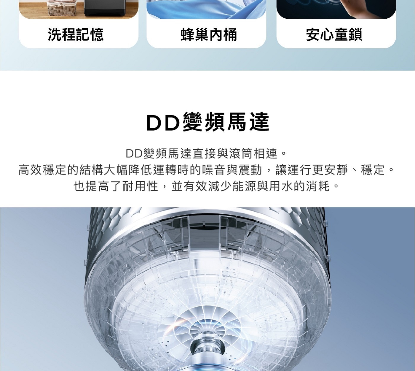 TCL 12公斤變頻直立式洗衣機F312TLG，無刷變頻馬達，強化玻璃蓋板，智能安全童鎖，蜂巢結構不鏽鋼內槽，一鍵脫水功能，全機一年保固 客服專線0800-623-666。