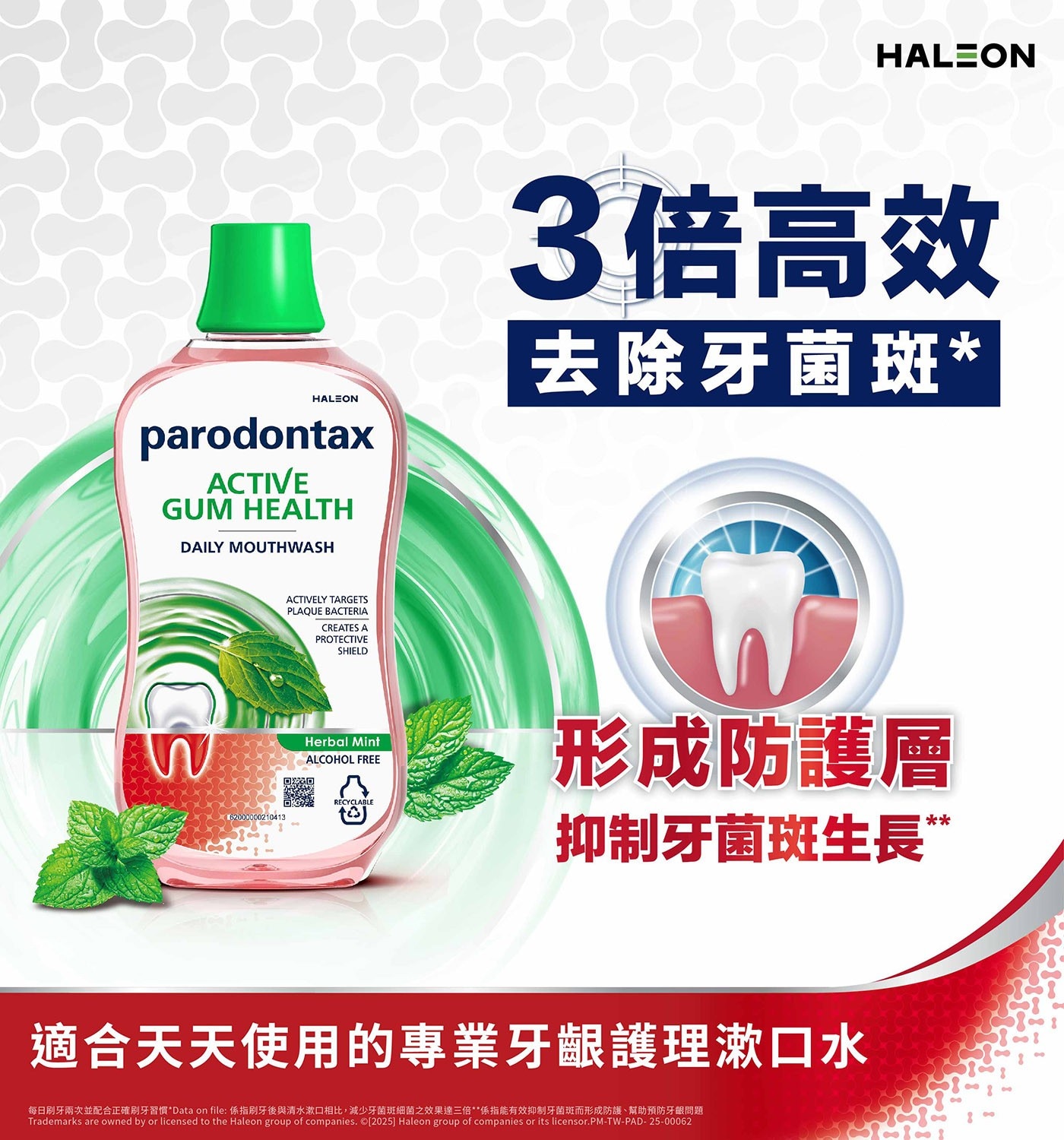 牙周適 高效牙齦護理漱口水 植萃潔淨 500毫升 X 4入，高效鎖定刷牙難以清除的牙菌斑，幫助提升牙齦防護力，抑制牙菌斑生長，臨床實證幫助維持牙齦健康，含氟配方幫助強健牙齒。
