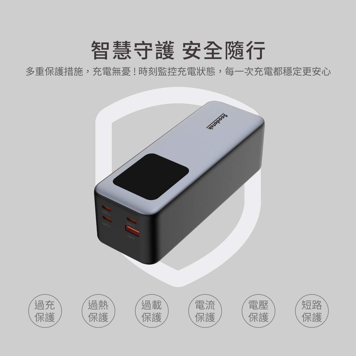 Soodatek 225W 大功率25200mah 行動電源，USB-C 單孔輸出最大140W，總和輸出225W max，USB-Cx3+USB-Ax1多孔輸出，25200mAh大容量，LCD多功能顯示螢幕。