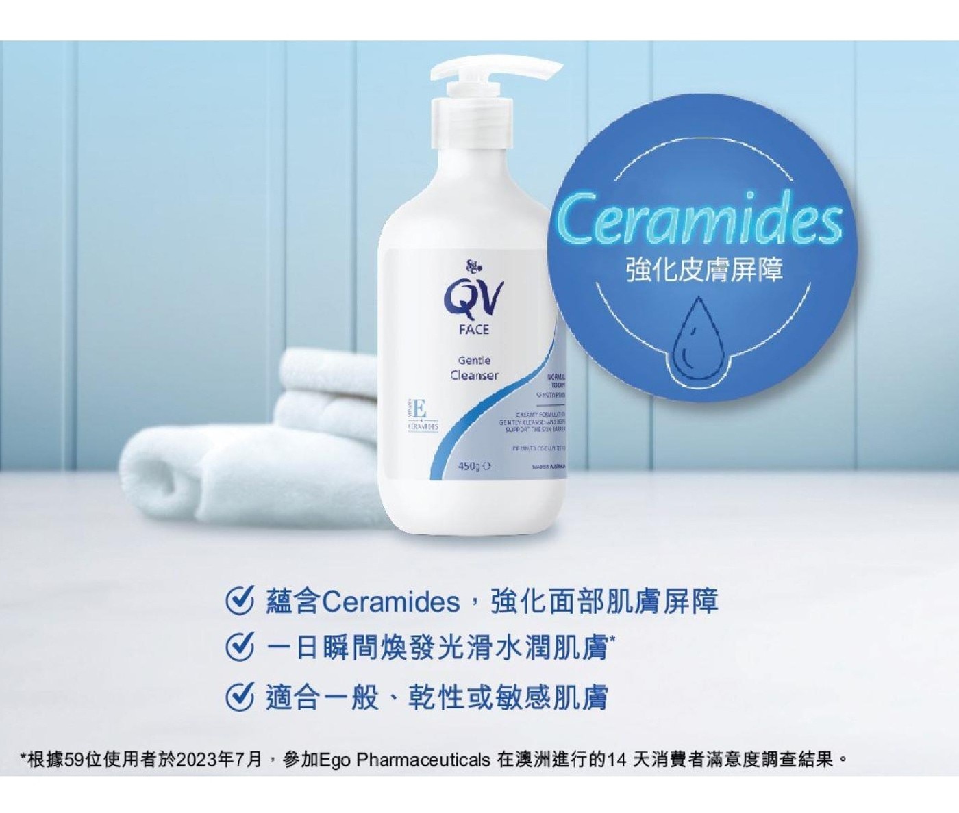 QV Face 神經醯胺溫和潔顏乳 250公克 X 2入，溫和清潔成分，洗完不緊繃，含明星保濕成分紅花籽油、神經醯胺及維他命E，減少肌膚乾燥問題，從洗臉開始保養。