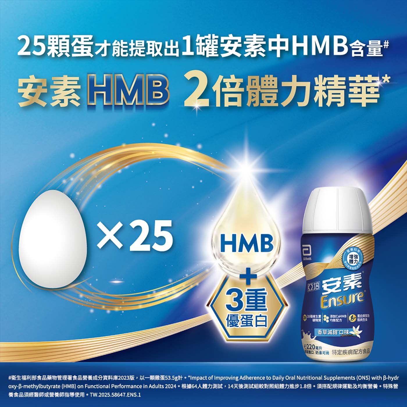 亞培安素香草減甜隨身瓶 HMB升級配方 220毫升 X 24瓶，支持肌肉組織三大關鍵，修復+生長+行動+，源自蛋白質的珍稀精華HMB，3重優質蛋白質，幫助肌肉生長、有助修復組織，28種維生素礦物質。