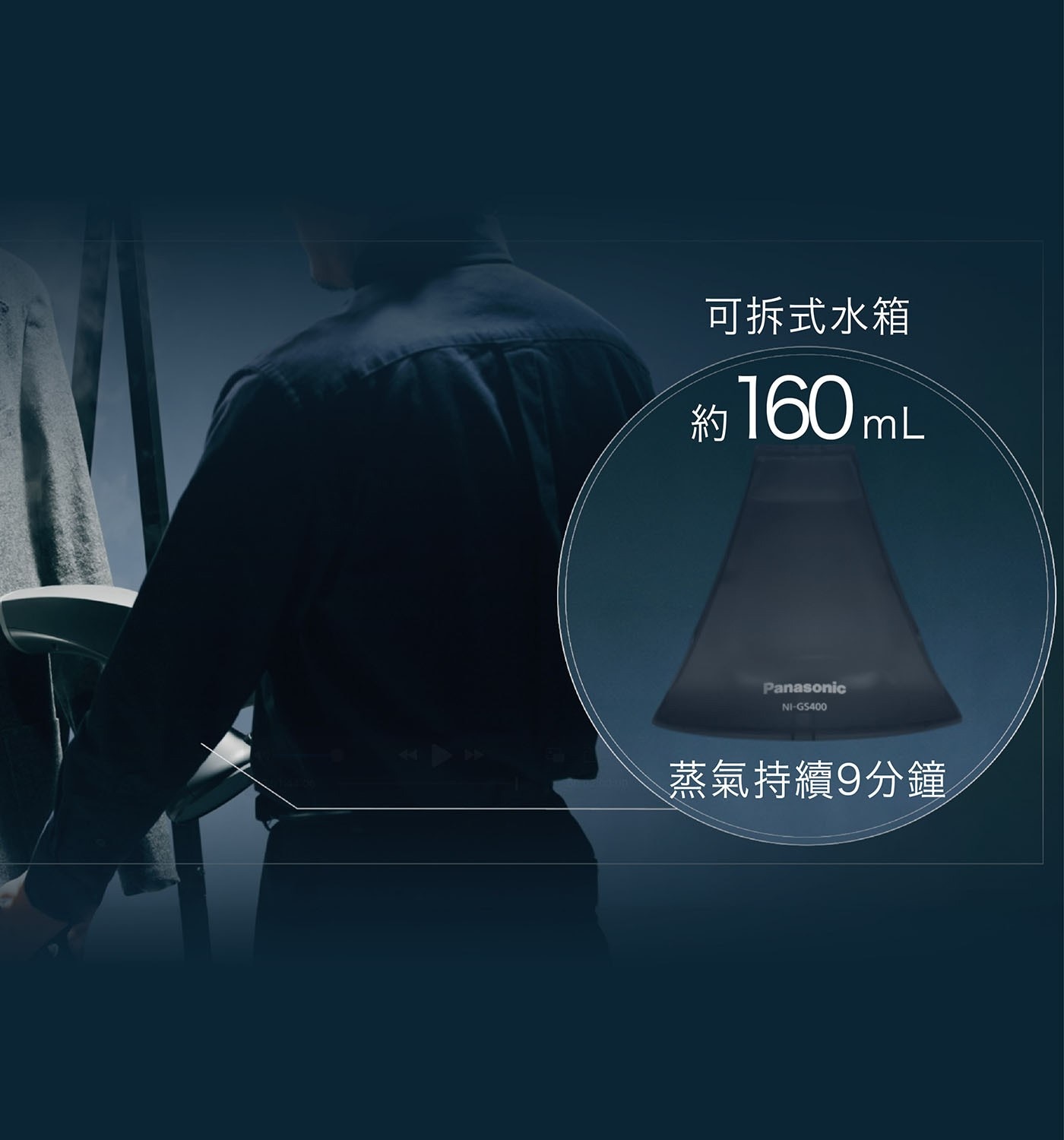 國際牌 手持式掛燙機 NI-GS410，1100瓦消耗功率，大容量蒸氣，強效除皺除槾，可除臭、除螨、花粉、衣物異味，160ml大水箱容量，握柄可站立。