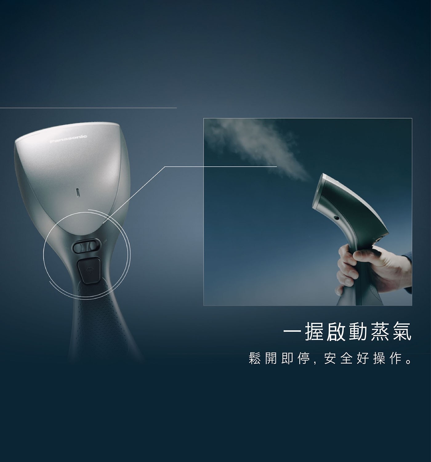 國際牌 手持式掛燙機 NI-GS410，1100瓦消耗功率，大容量蒸氣，強效除皺除槾，可除臭、除螨、花粉、衣物異味，160ml大水箱容量，握柄可站立。