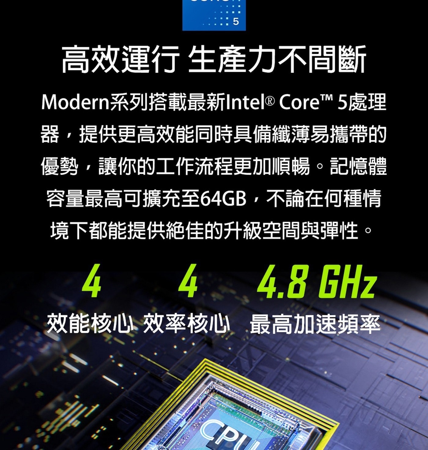 MSI Modern 14 H 14吋 Copilot + PC AI 筆電 D2RMG-428TW，處理器：Intel® Core™ 5 210H，記憶體：DDR4 8GB*2(3200MHz)，硬碟：512GB NVMe PCIe Gen4  SSD ，顯示晶片：Intel Graphics，作業系統：Windows 11 Home