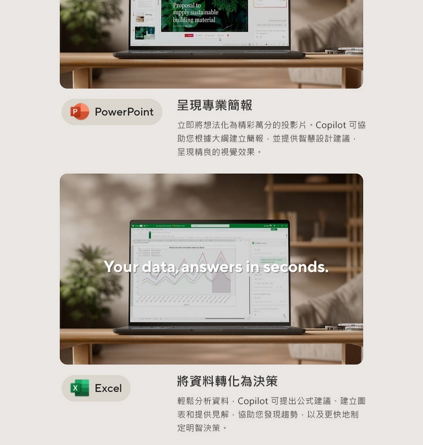 將資料轉化為決策輕鬆分析資料,Copilot可提出公式建議、建立圖表和提供見解,協助您發現趨勢,以及更快地制定明智決策。