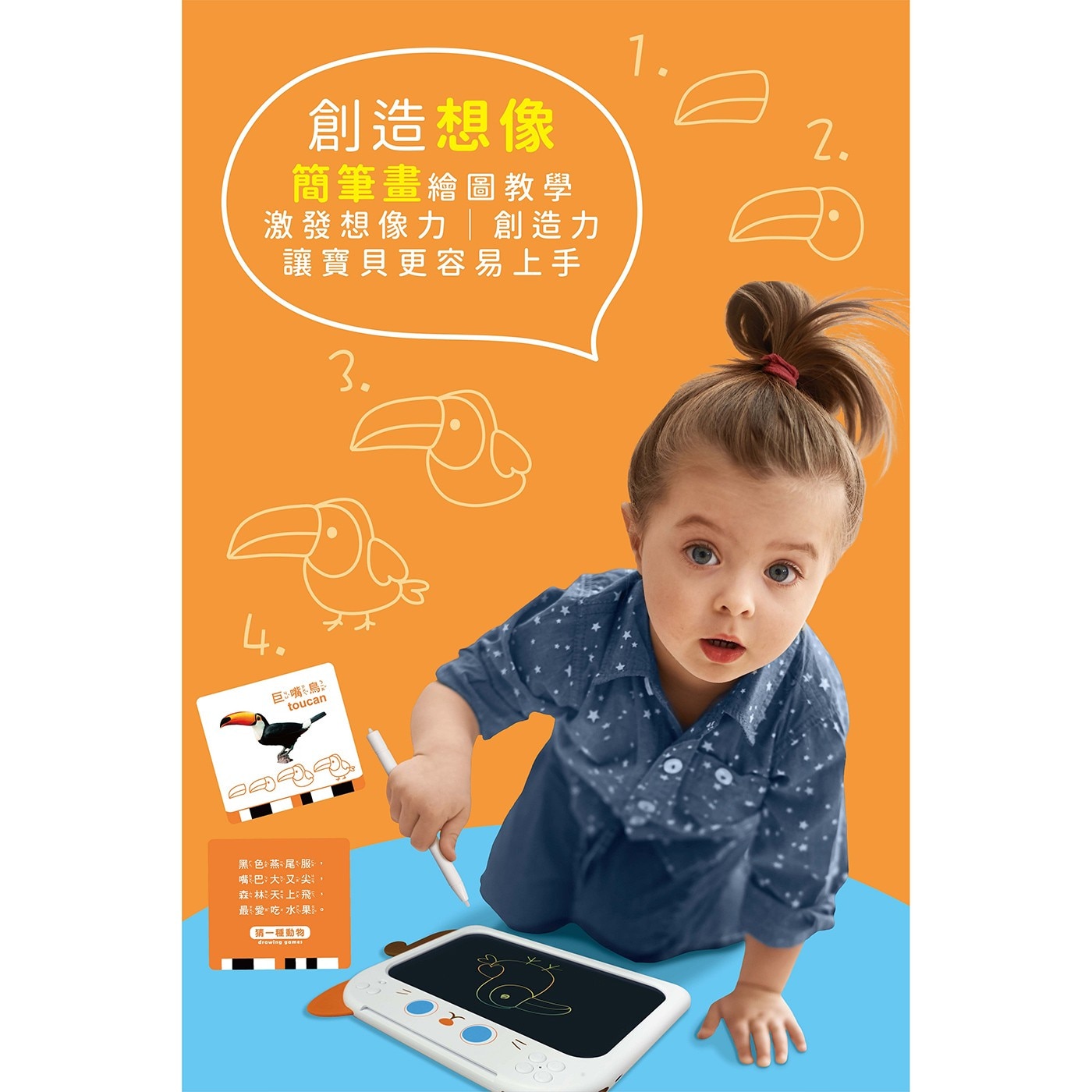 小牛津 喵喵畫板讀卡機~100張雙面圖卡 (六大學習主題~簡筆仿畫/兒歌KTV)，色彩+形狀認知/數字132/認識單字ABC，自由繪畫~激發想像力/還可一鍵清除，插上卡片就會發音~還可聽兒歌喔。