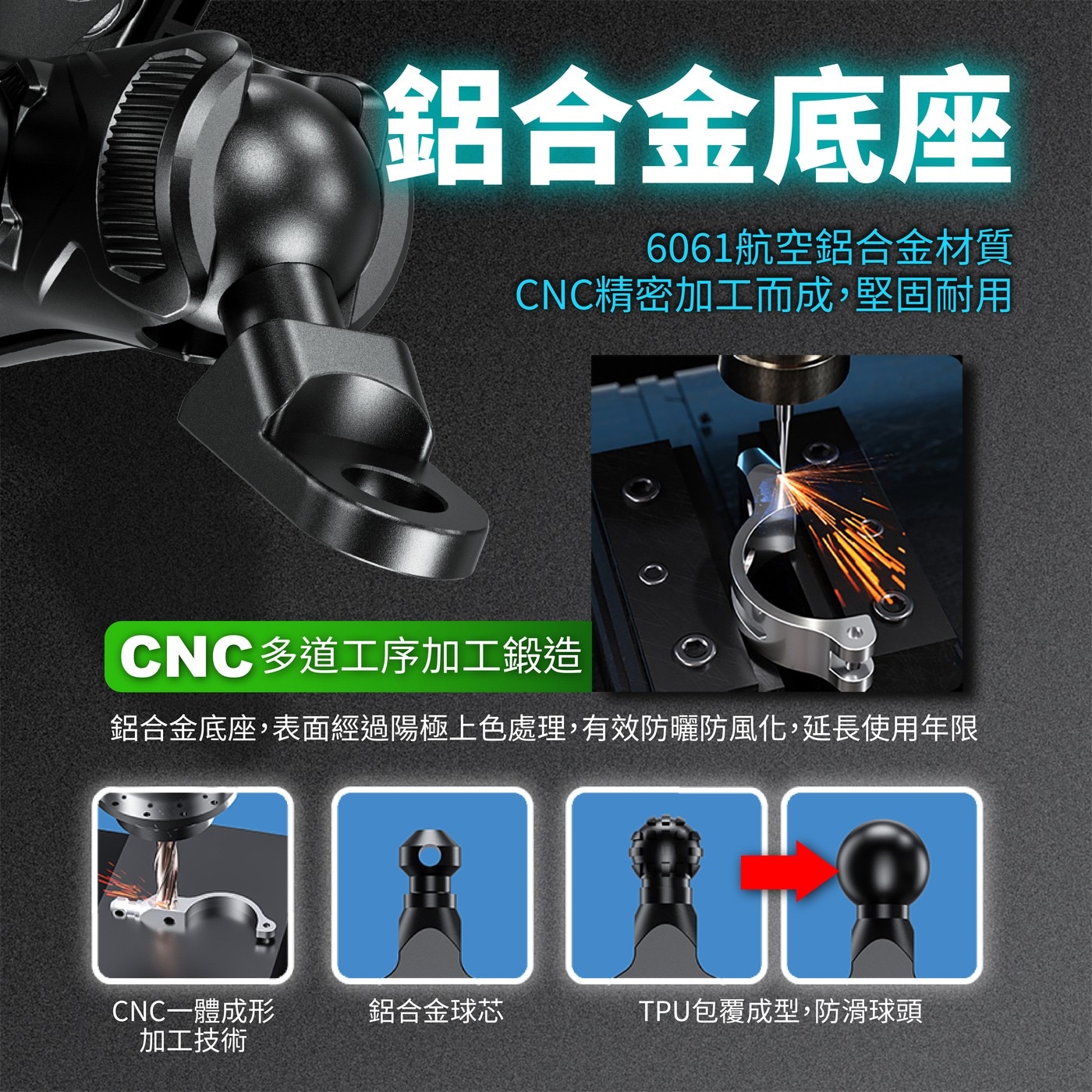 凱威格機車手機防震支架 M8SPA-C2，5.4~7.2吋手機適用，鋁合金材質堅固耐用，四個減震氣囊保護手機，強化鎖扣可單手上扣。