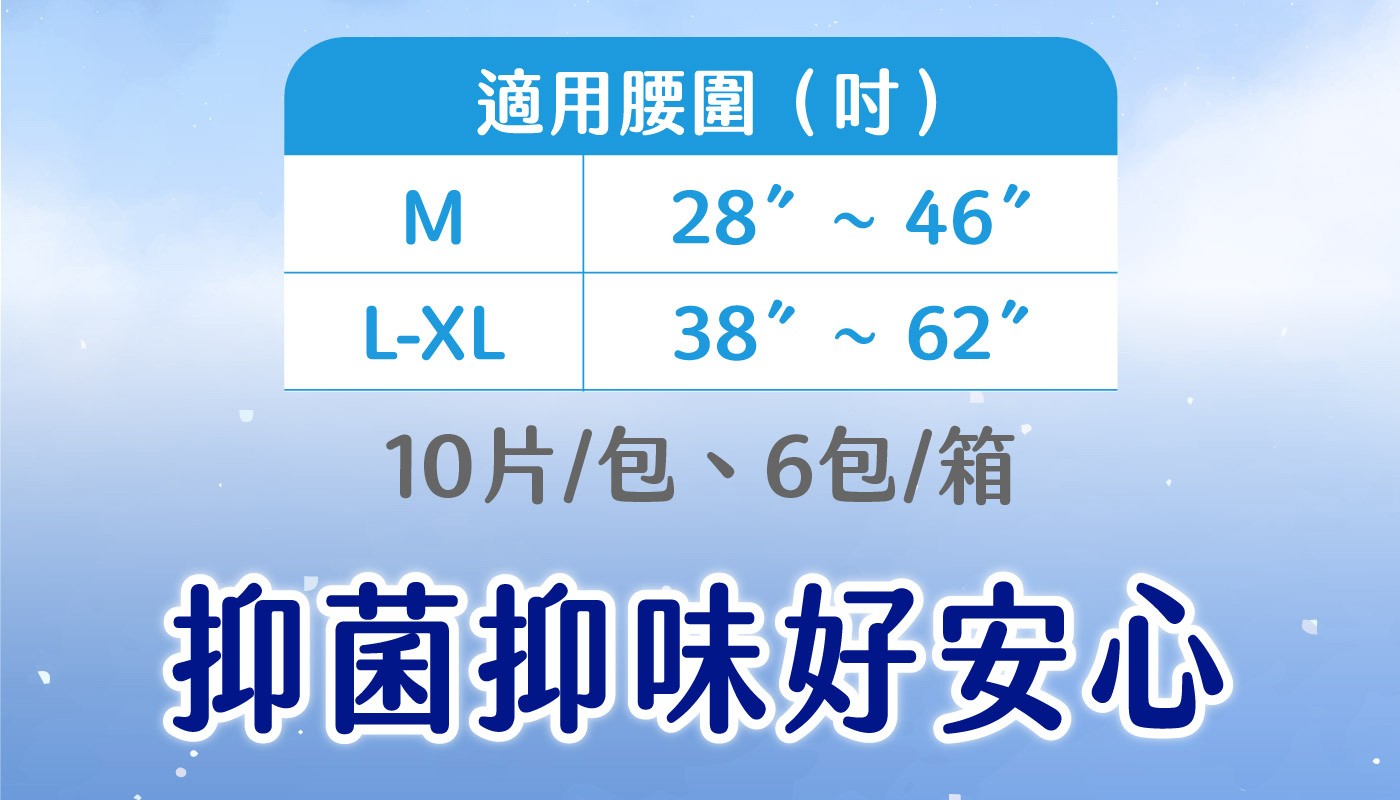 安安成人紙尿褲 頂級淨爽型L-XL號 10片 X 6包，夜間長效吸收層，吸收量再升級，100%側邊透氣，透氣不悶熱，獨特ZIOX配方，有效抑菌。