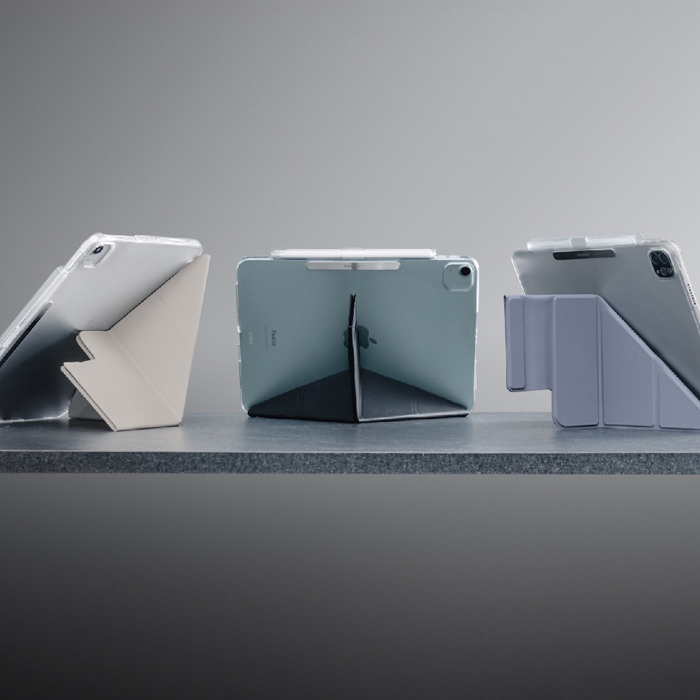 MAGEASY Facet 全方位支架透明背蓋保護套 (筆槽款) 適用 2025/M3~2024/M2 iPad Air 13吋 & 2022~20 iPad Pro 12.9吋