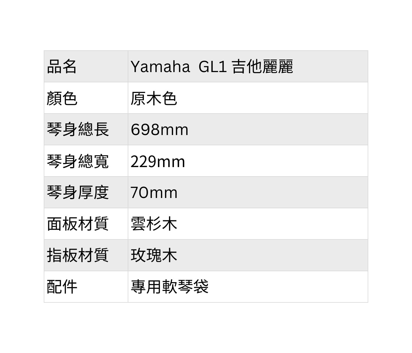 Yamaha 吉他麗麗 GL1，是一款適合音樂愛好者的便攜式樂器，其優美的音色、輕巧的設計和高品質的工藝使它成為初學者及旅行者的理想選擇，隨時隨地都能展現樂趣和時尚。