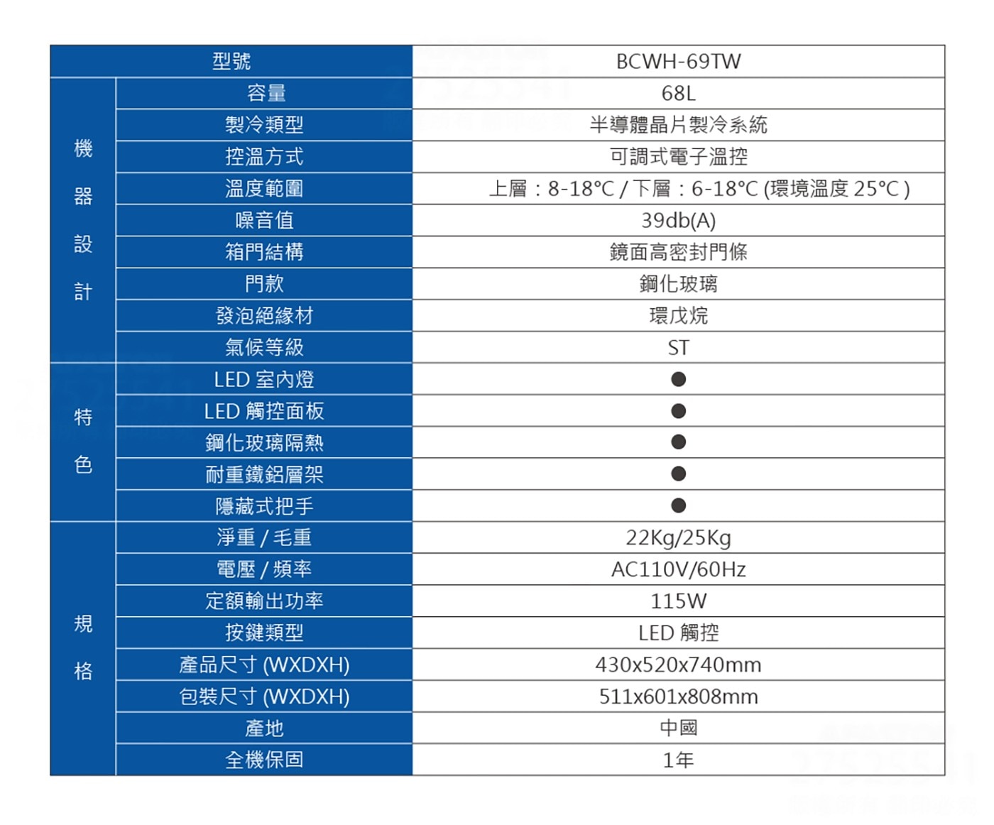 Haier  半導體紅酒飲料櫃/68升溫度範圍 上層:8~18°C/下層:6~18°C(環境溫度25°C)