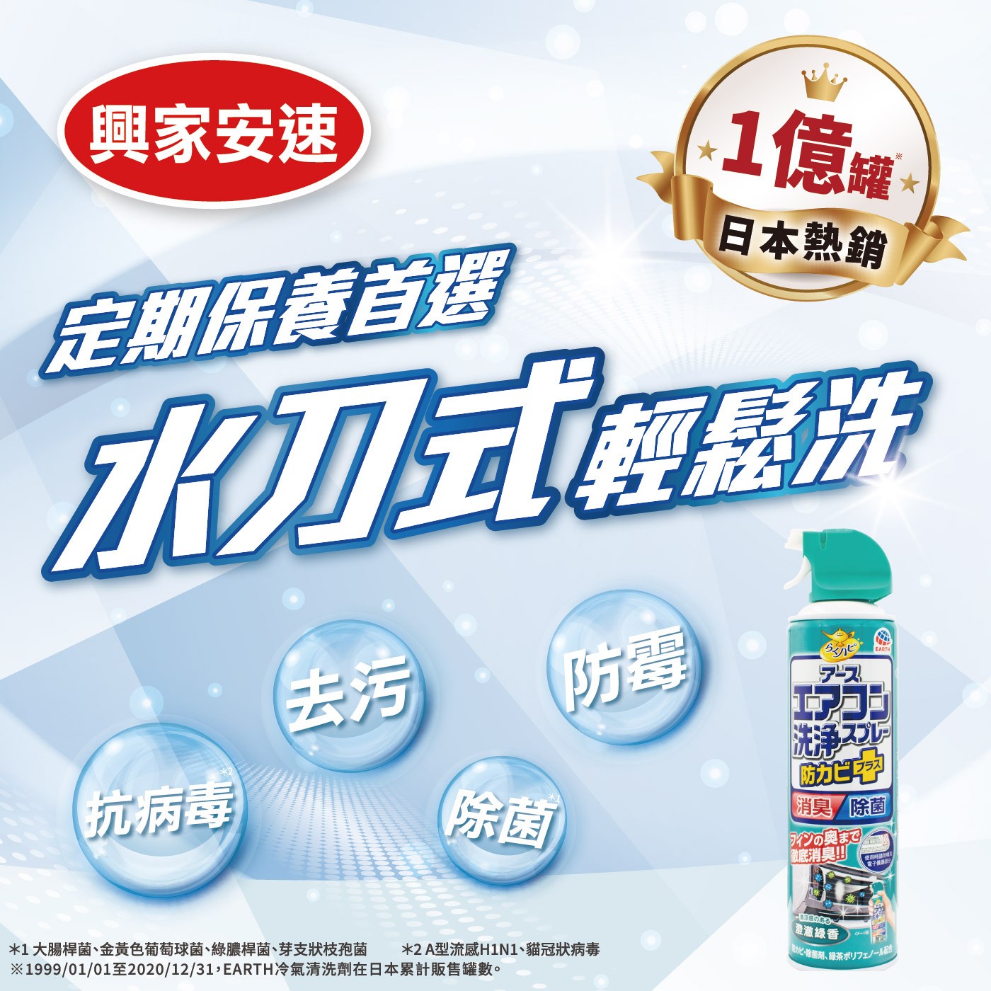 興家安速 冷氣清潔劑組合，從冷排到出風口，清潔一次搞定，獨特水刀、深層去汙，免二次水洗，日本原裝進口，中性配方，不會對機體腐蝕，滅菌、防霉、消臭、芳香，冷房、節電效果提升。