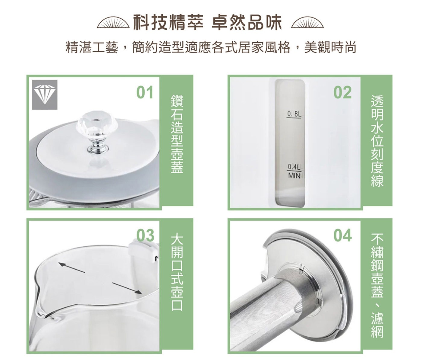 東元 智能恆溫玻璃電熱養生壺 白色，煮水/泡茶/養生湯/沖咖啡多功能，食品級304#不鏽鋼濾網，四種水溫設定精準控溫，2小時長效定時定溫烹煮。