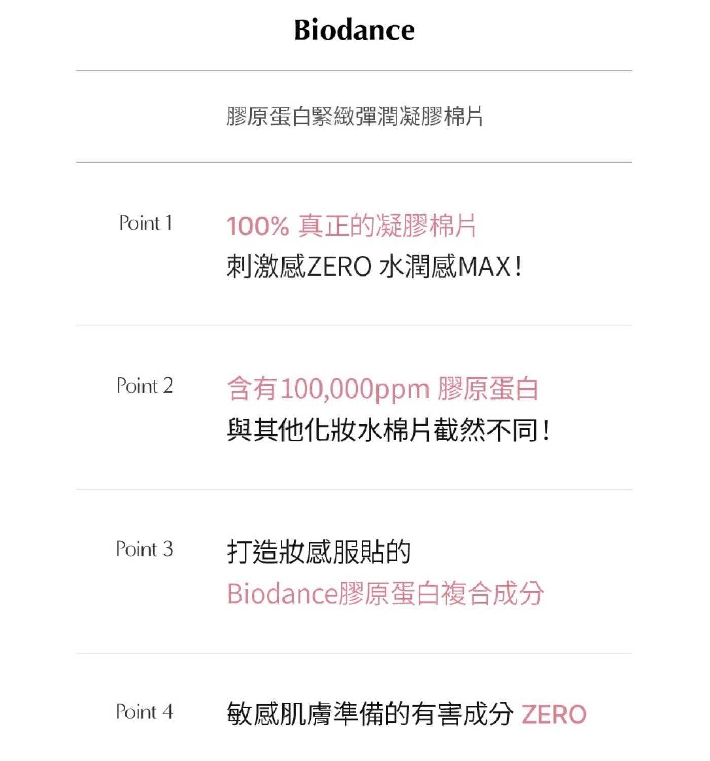 100%真正的凝膠棉片刺激感ZERO水潤感MAX!含有100,000ppm膠原蛋白與其他化妝水棉片截然不同!