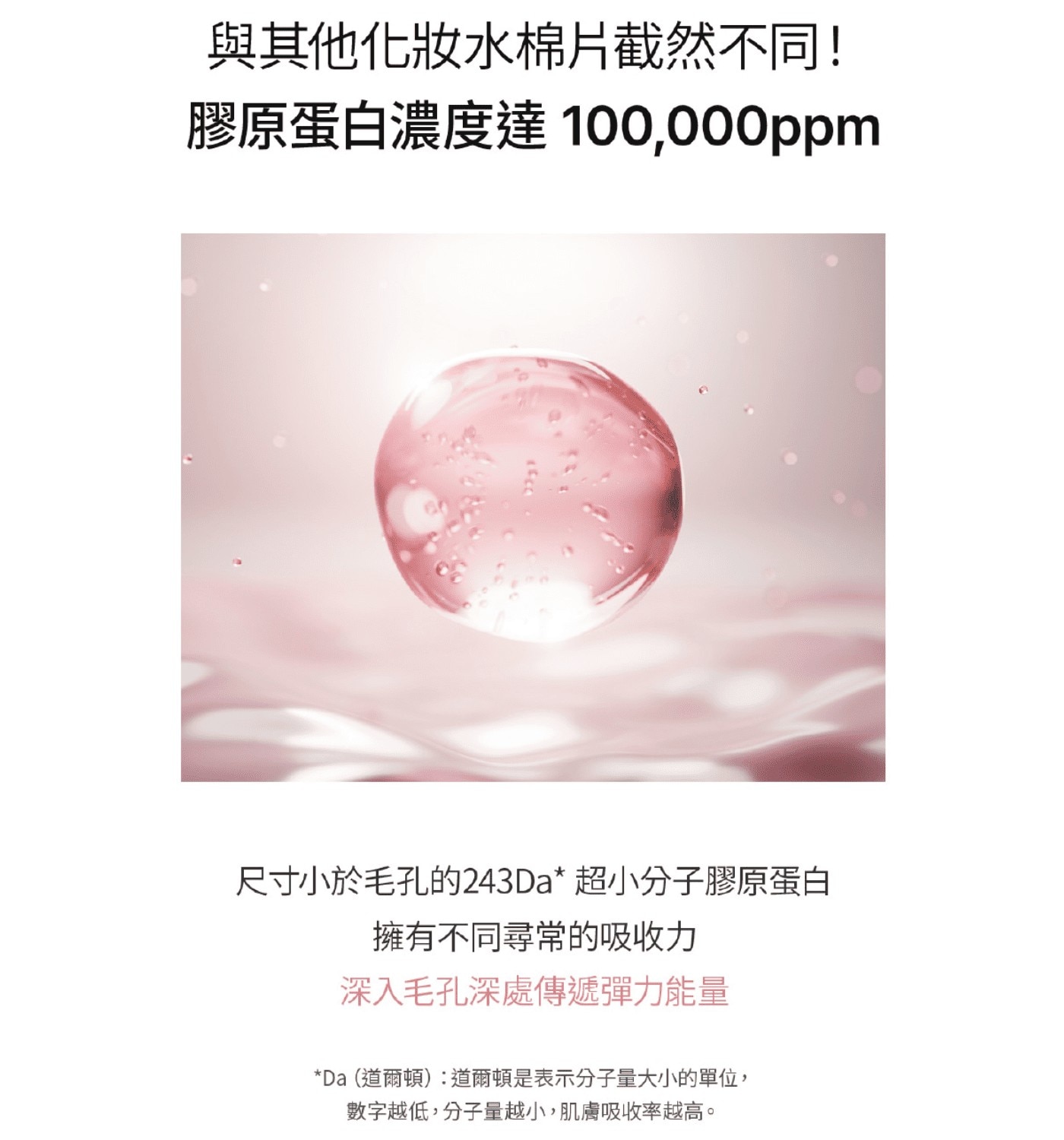 與其他化妝水棉片截然不同!膠原蛋白濃度達100,000ppm