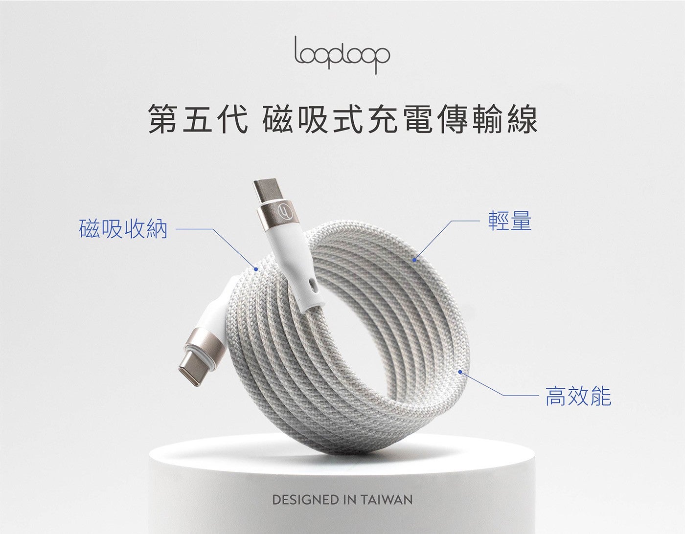 LOOPLOOP 第五代磁吸式USB充電傳輸線3入組240W快速充電：滿足各種設備供電需求