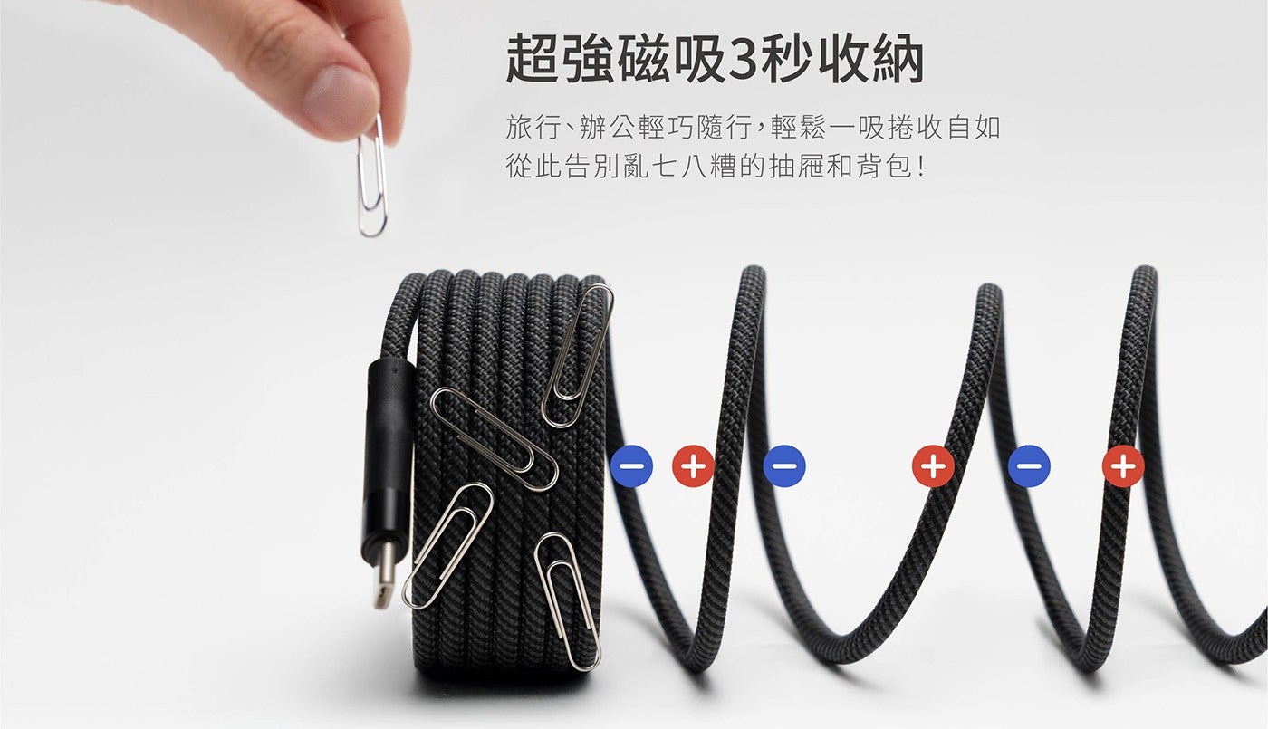LOOPLOOP 第五代磁吸式USB充電傳輸線3入組強化磁力吸附：方便攜帶與收納，線材不打結