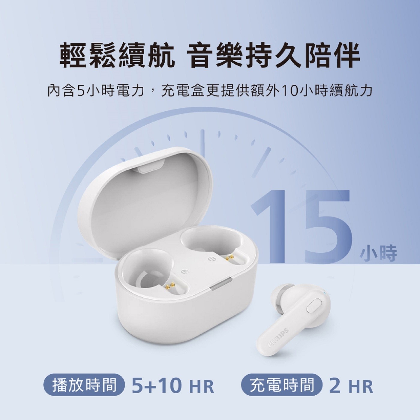 Philips 真無線藍牙入耳式耳機 TAT1108WT 白色