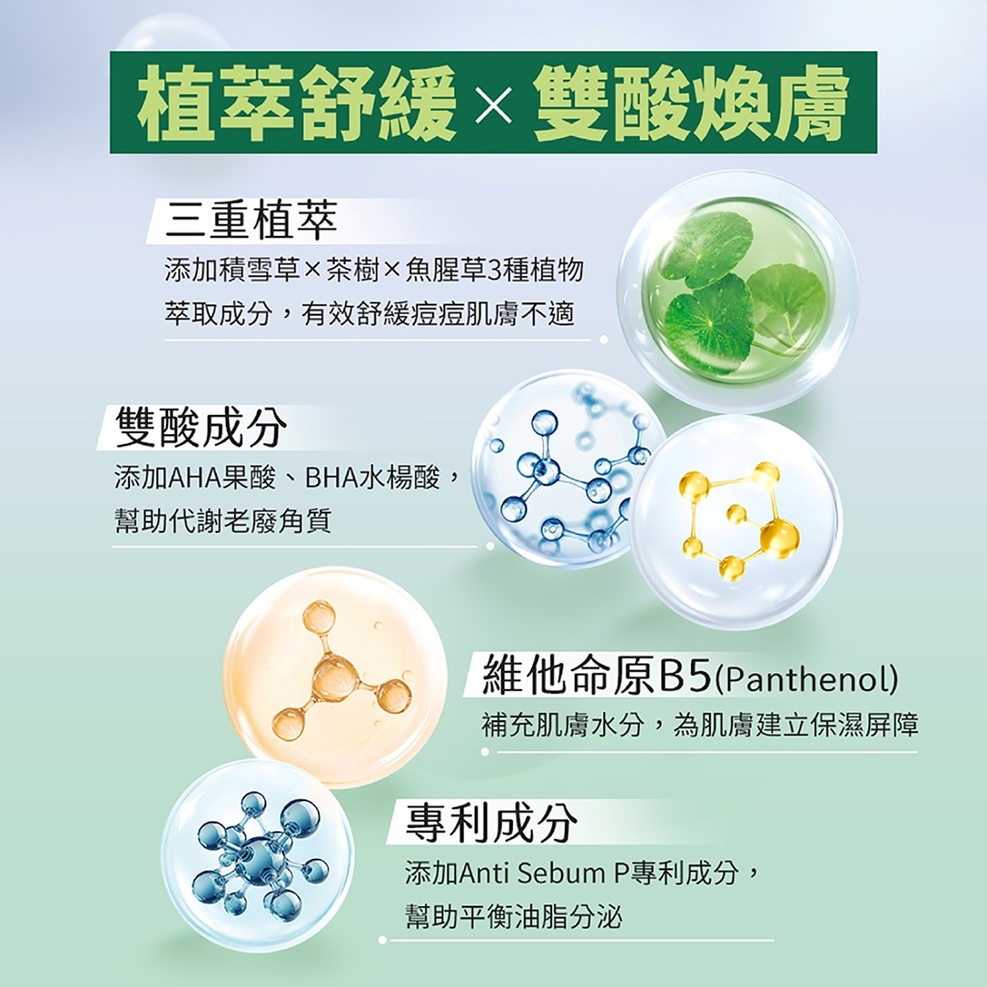曼秀雷敦 Acnes 積雪草舒緩修護棉片 70片 X 2入添加積雪草X茶樹X魚腥草3種植物萃取成分，有效舒緩痘痘肌膚不適