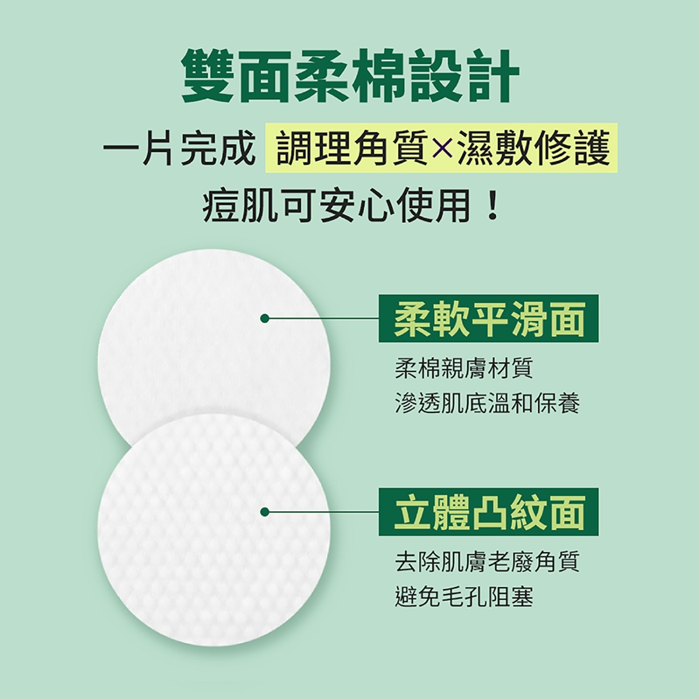 曼秀雷敦 Acnes 積雪草舒緩修護棉片 70片 X 2入雙面柔棉設計，調理角質＋濕敷修護一片完成