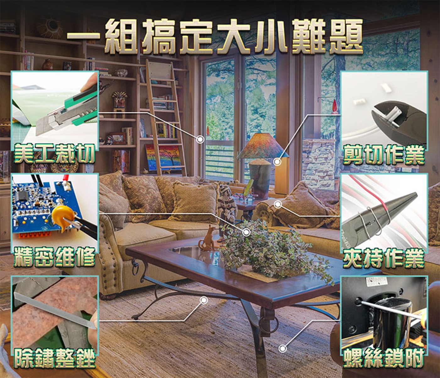 Pro'sKIT寶工 便攜式家用工具組2. 止滑抗銹手鉗，刃口加硬剪切更有力，復位彈簧使用方便