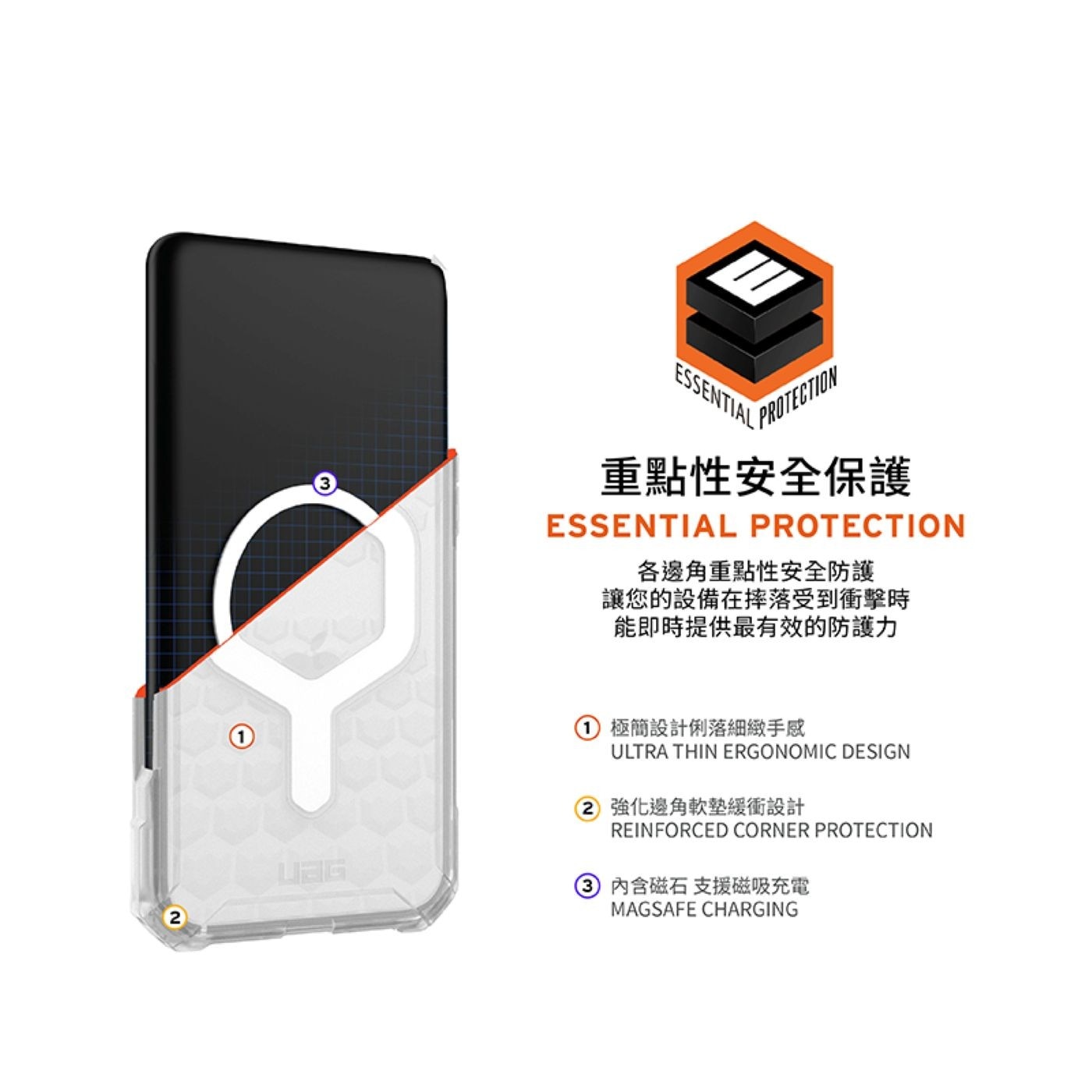 UAG iPhone 17 系列磁吸耐衝擊輕量保護殼配件組・強化鏡頭孔位，邊框加高設計