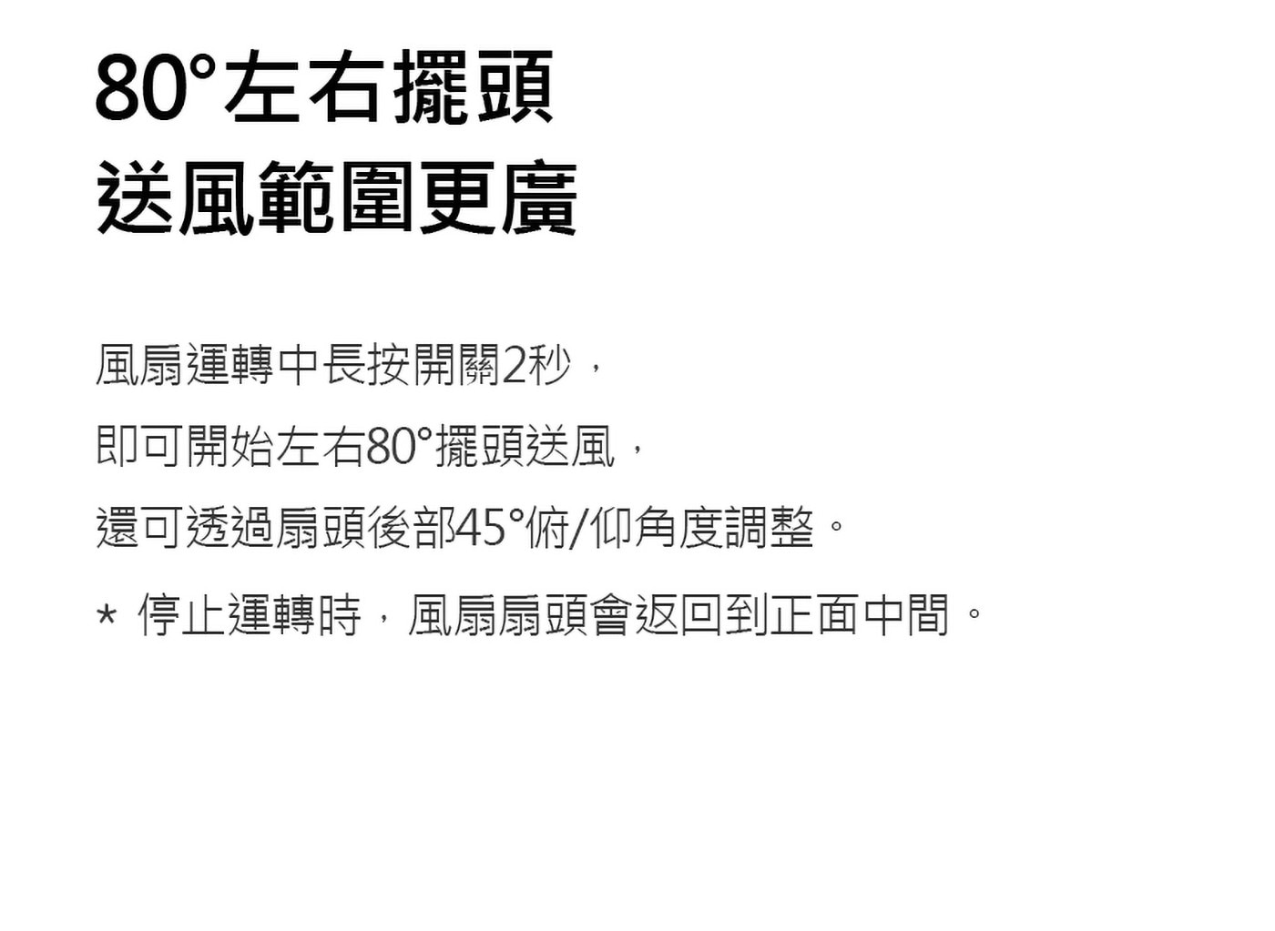 80°左右擺頭送風範圍更廣