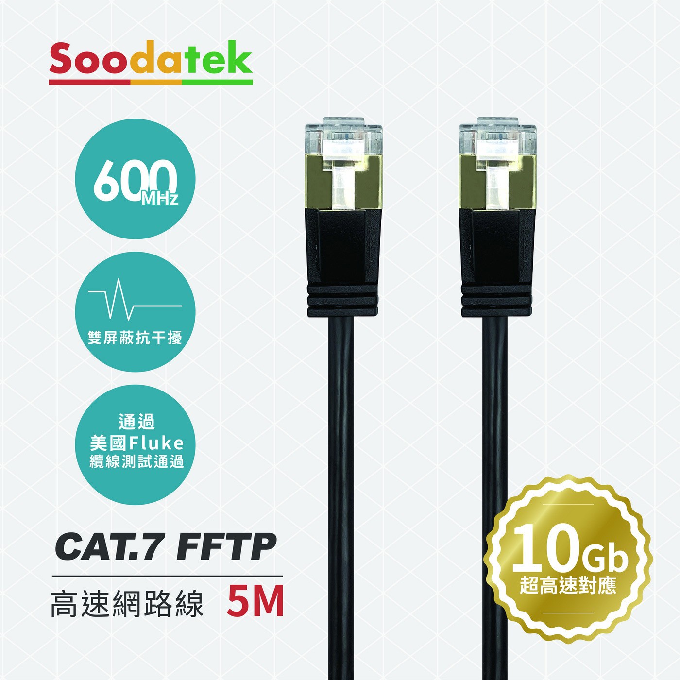 SOODATEK CAT.7 FFTP 雙屏蔽超高速網路線 5M