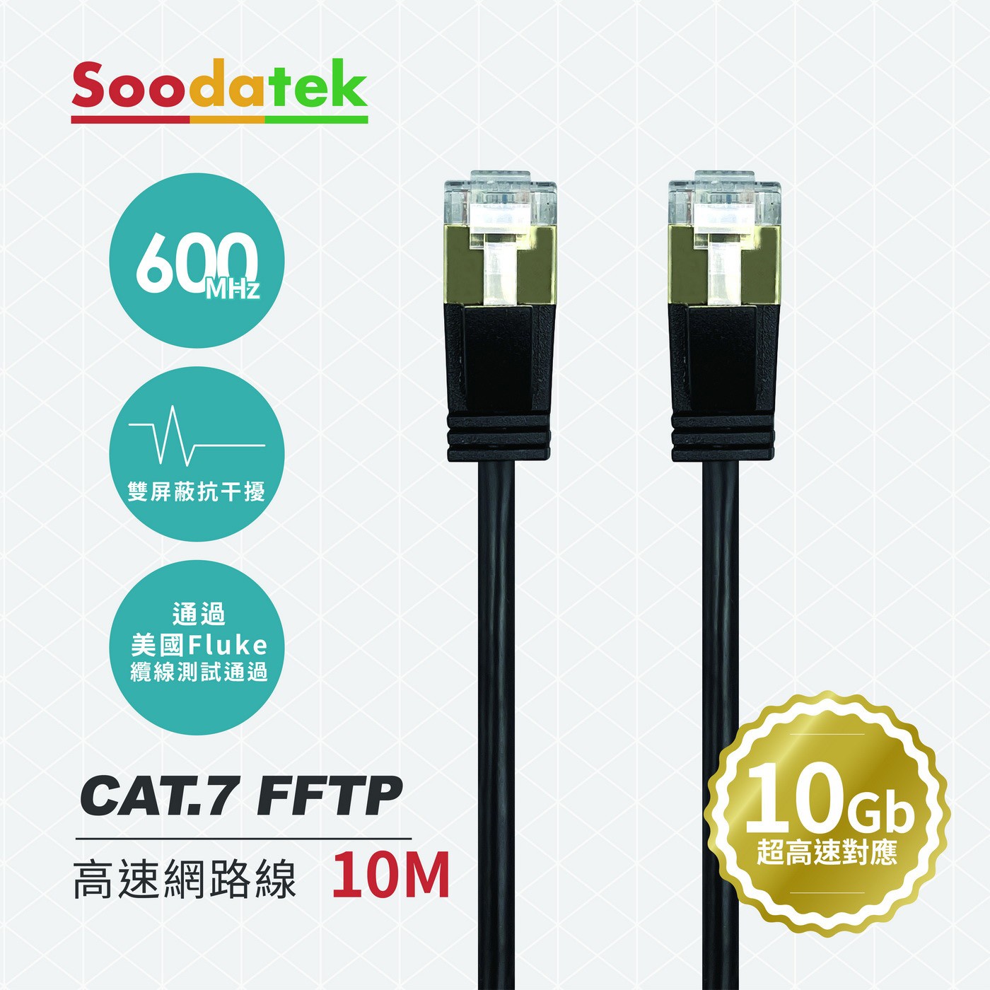 SOODATEK CAT.7 FFTP 雙屏蔽超高速網路線 10M