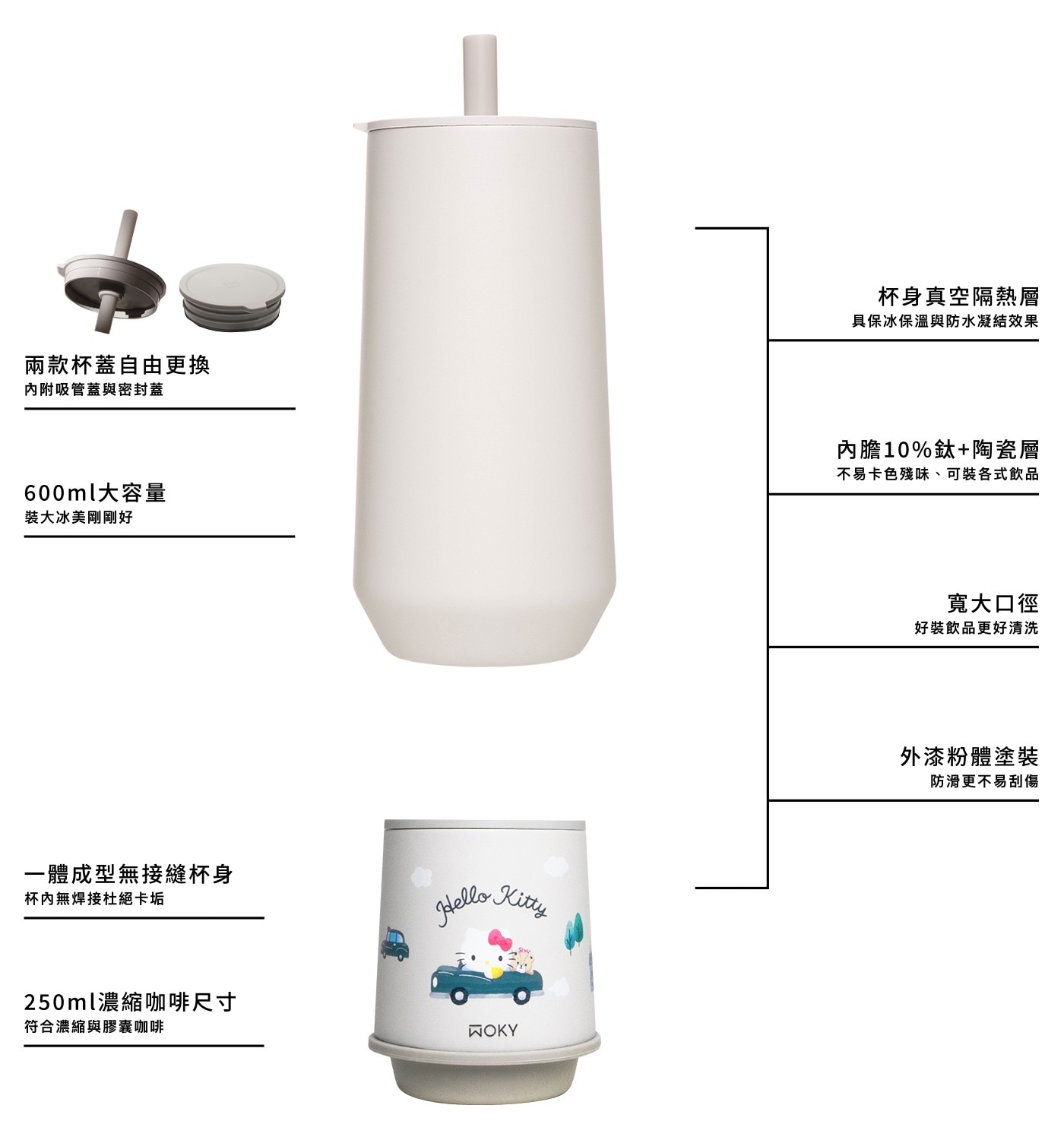 兩款杯蓋自由更換杯身真空隔熱層一體成型無接縫杯身