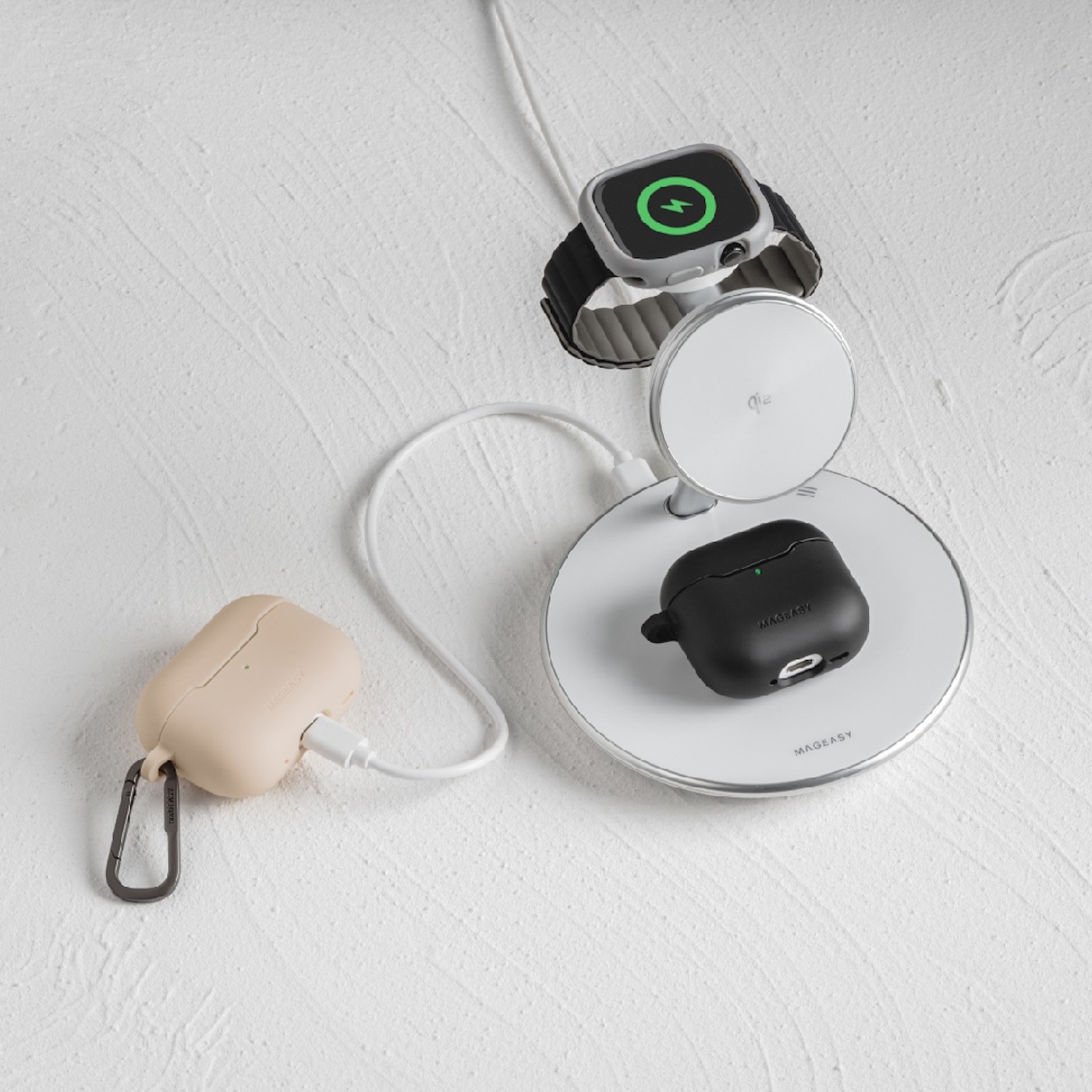 MAGEASY Skin 耳機保護殼  AirPods 4 - 6. 隨附可拆卸耐用登山扣，輕巧隨行