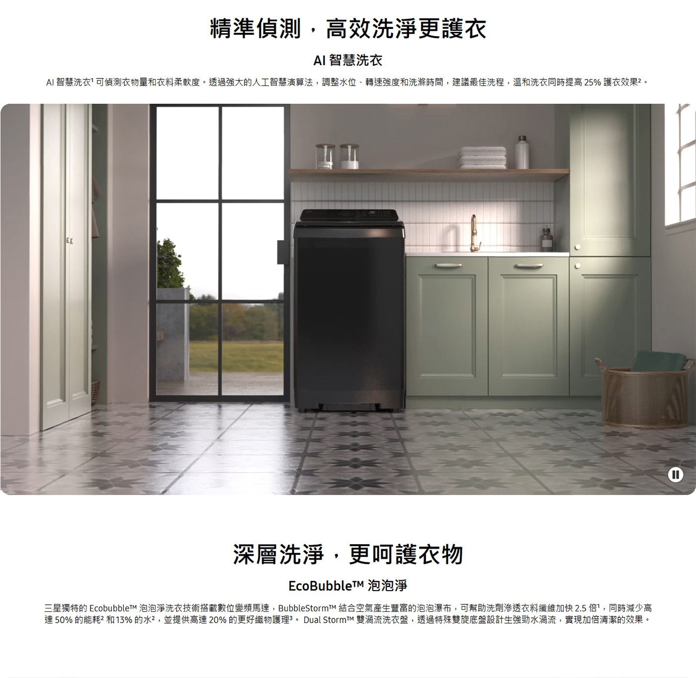 SAMSUNG 13公斤 AI 智慧控制直立洗衣機3. 利用噴射快洗、加速脫水縮短洗清時間
