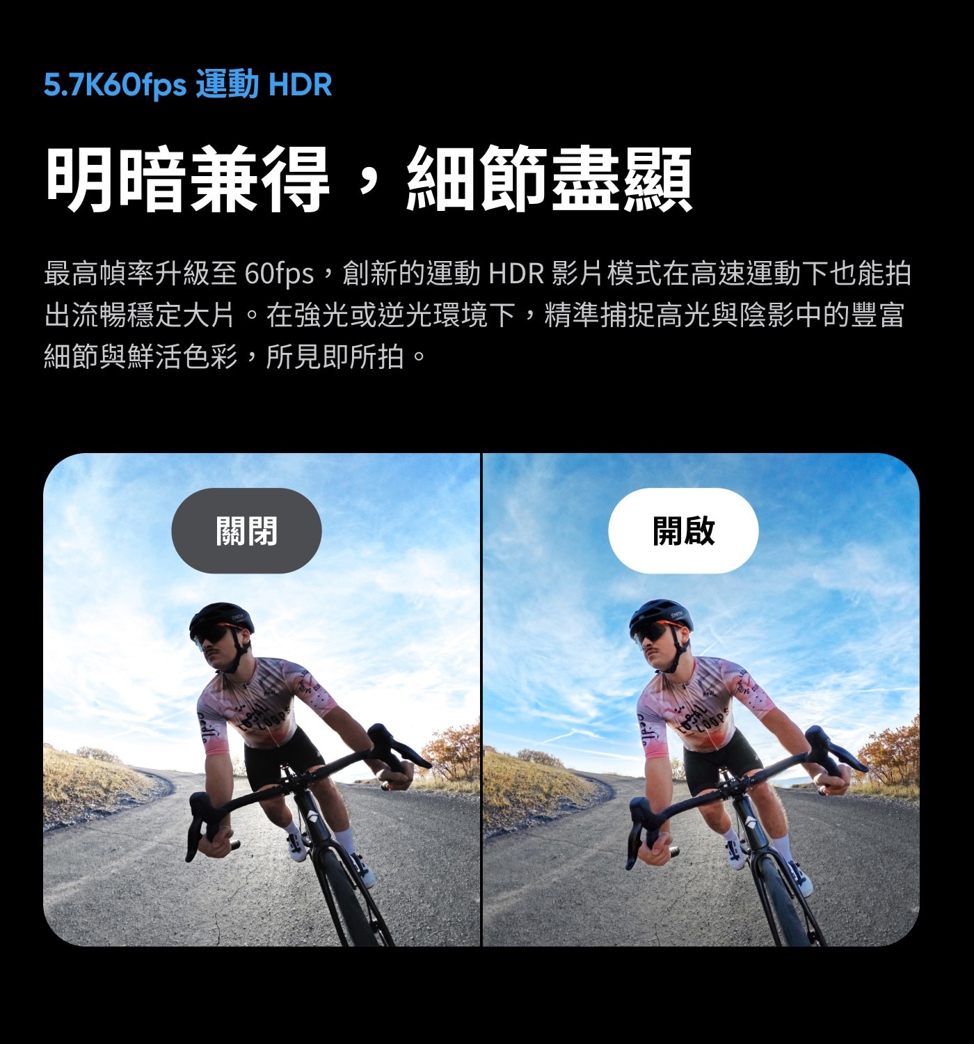 5.7K60fps運動HDR明暗兼得,細節盡顯