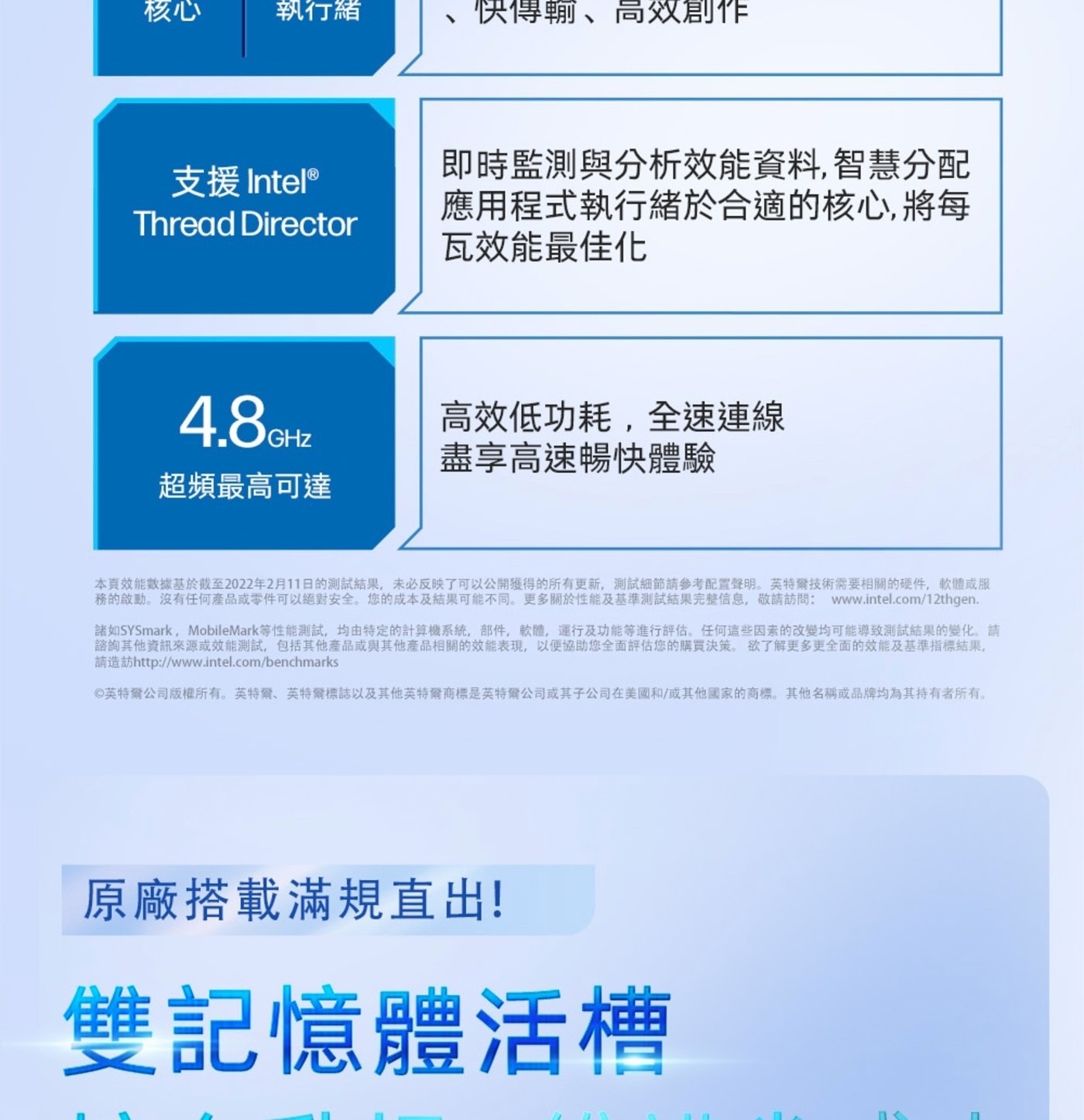 核心 執行緒 快傳輸、高效創作 支援Intel® Thread Director 4.8GHZ