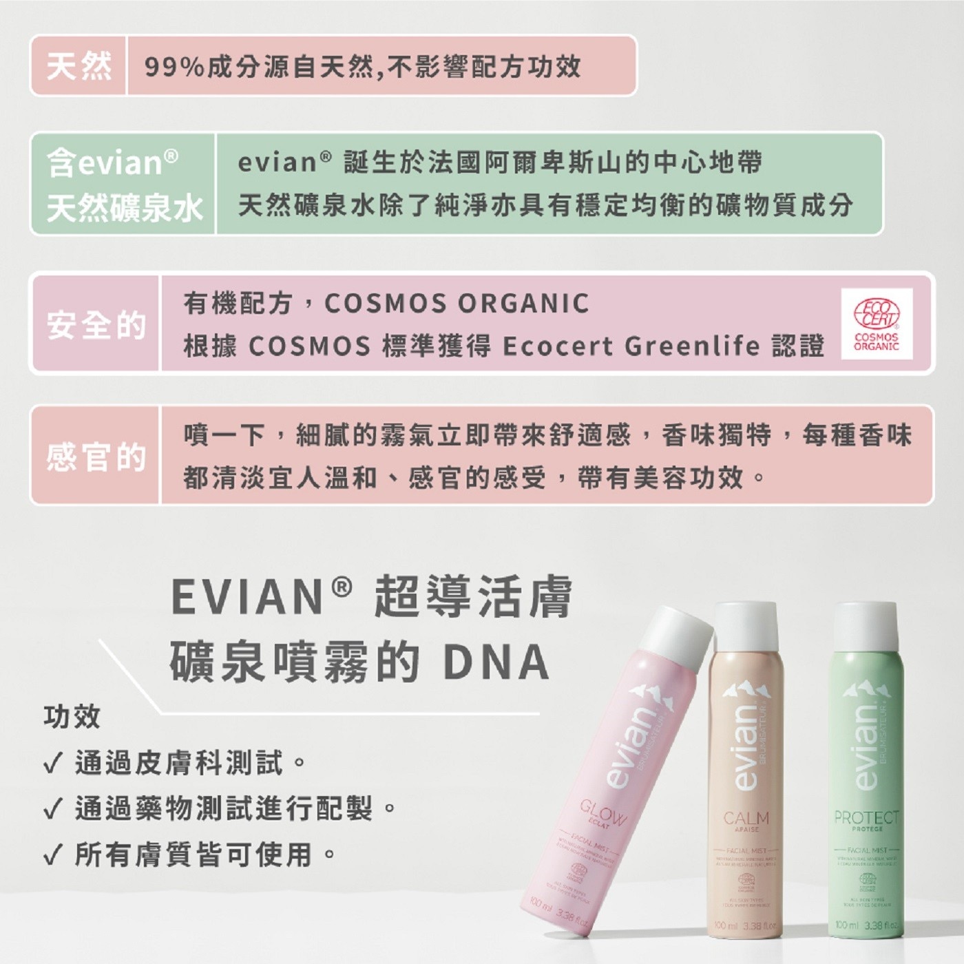 evian 超導活膚礦泉亮白煥膚 100毫升 X 2入 添加有機白芍萃取物