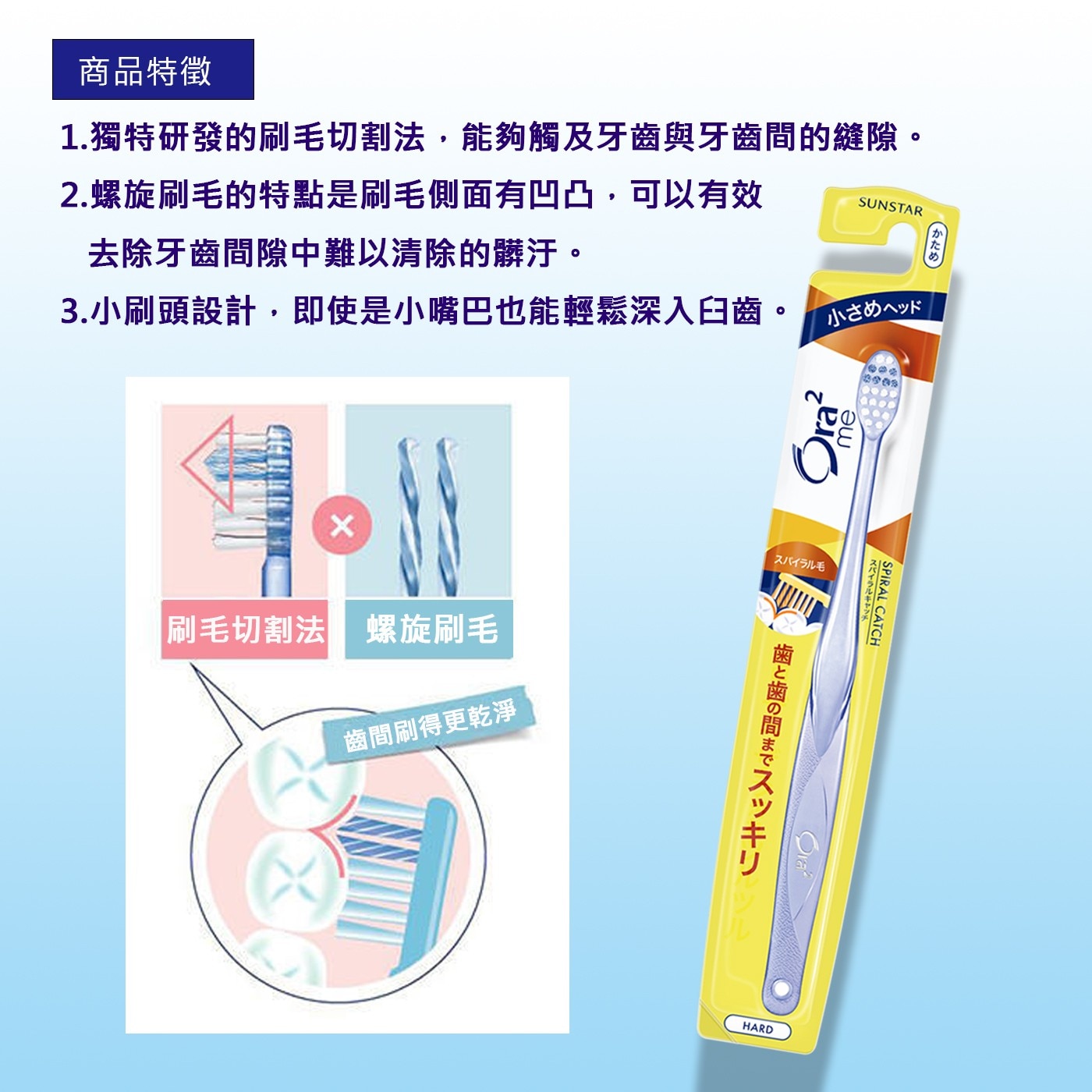 Ora2 me 彈力動感硬性毛牙刷 12入螺旋刷毛更能將牙齒細縫髒污輕鬆去除
