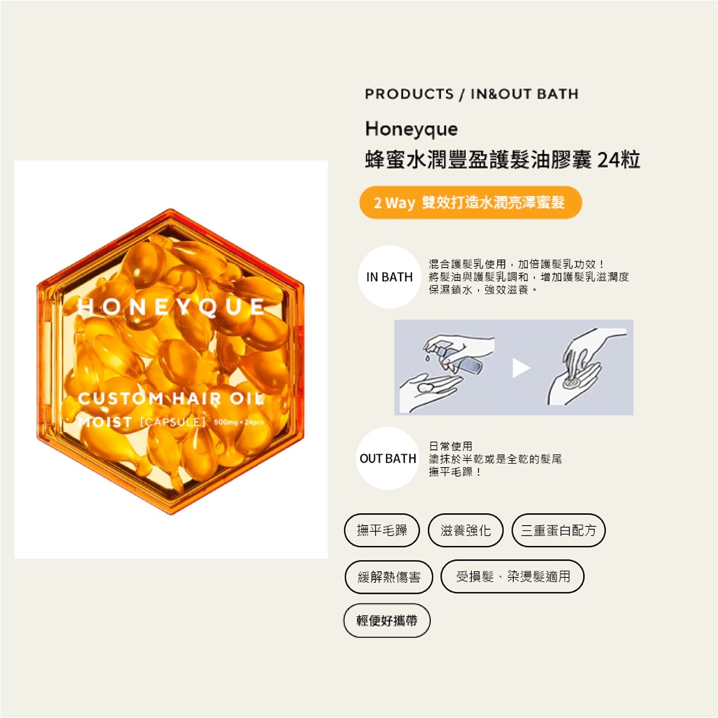 蜂蜜水潤豐盈護髮油膠囊．三重黃金比例蛋白配方