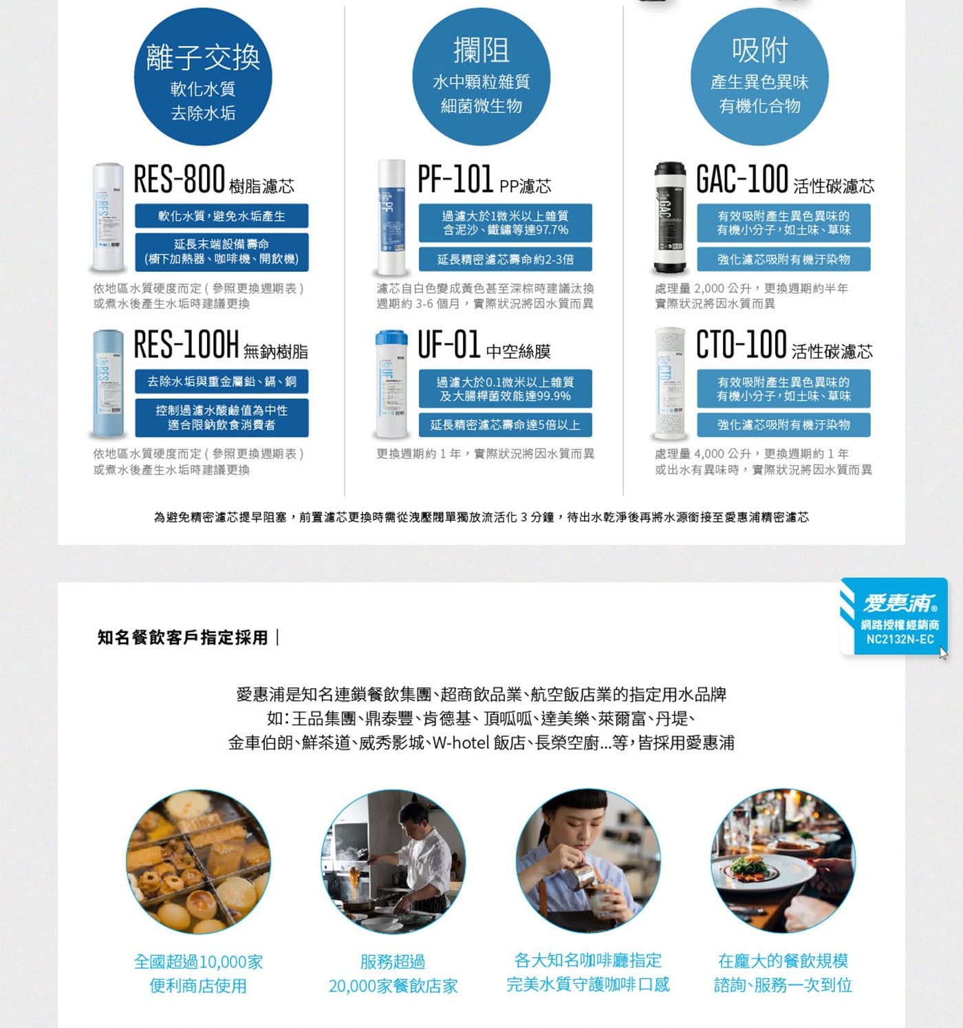 離子交換軟化水質去除水垢RES-800樹脂濾芯軟化水質,避免水垢產生延長末端設備壽命櫥下加熱器咖啡機開飲機攔阻水中顆粒雜質細菌微生物PF-101PP濾芯過濾大於1微米以上雜質含泥沙鐵鏽等達97