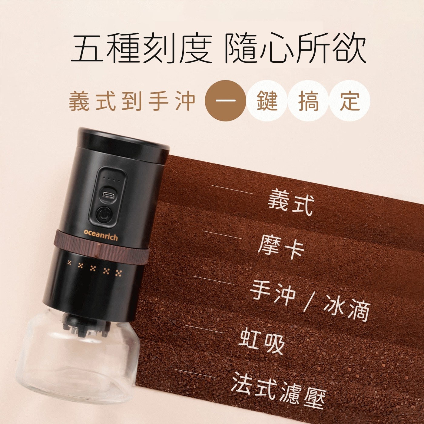 oceanrich 不鏽鋼錐刀電動磨豆機 #G3 五種刻度 義式到手沖 隨心所欲