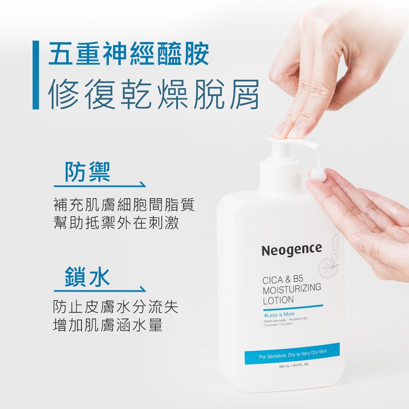 霓淨思積雪草B5修護水潤身體乳 500毫升 X 3入 極簡配方，敏弱肌適用