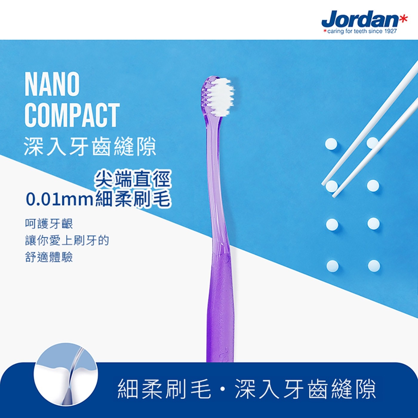 Jordan 超纖細迷你頭超軟毛牙刷 12入超纖細的0.01mm 超柔軟刷毛可有效溫和地清潔齒縫間食物殘渣。