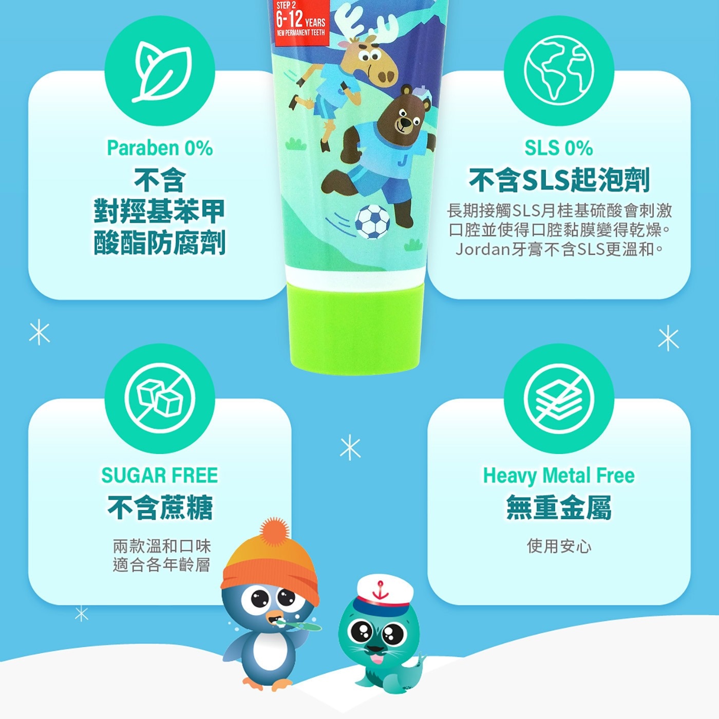 Jordan 6-12歲兒童牙膏 含氟1000ppm 青蘋果口味 75公克 X 8入溫和青蘋果口味