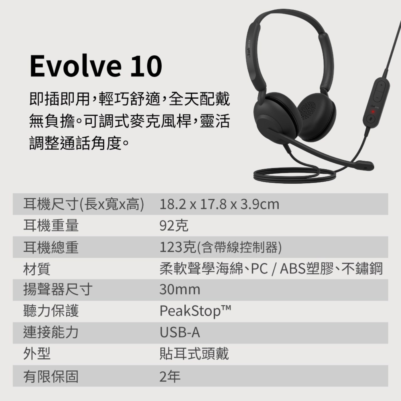 Jabra Evolve 10 頭戴式 USB 有線耳機麥克風 32入組輕鬆管理通話的來電控制裝置