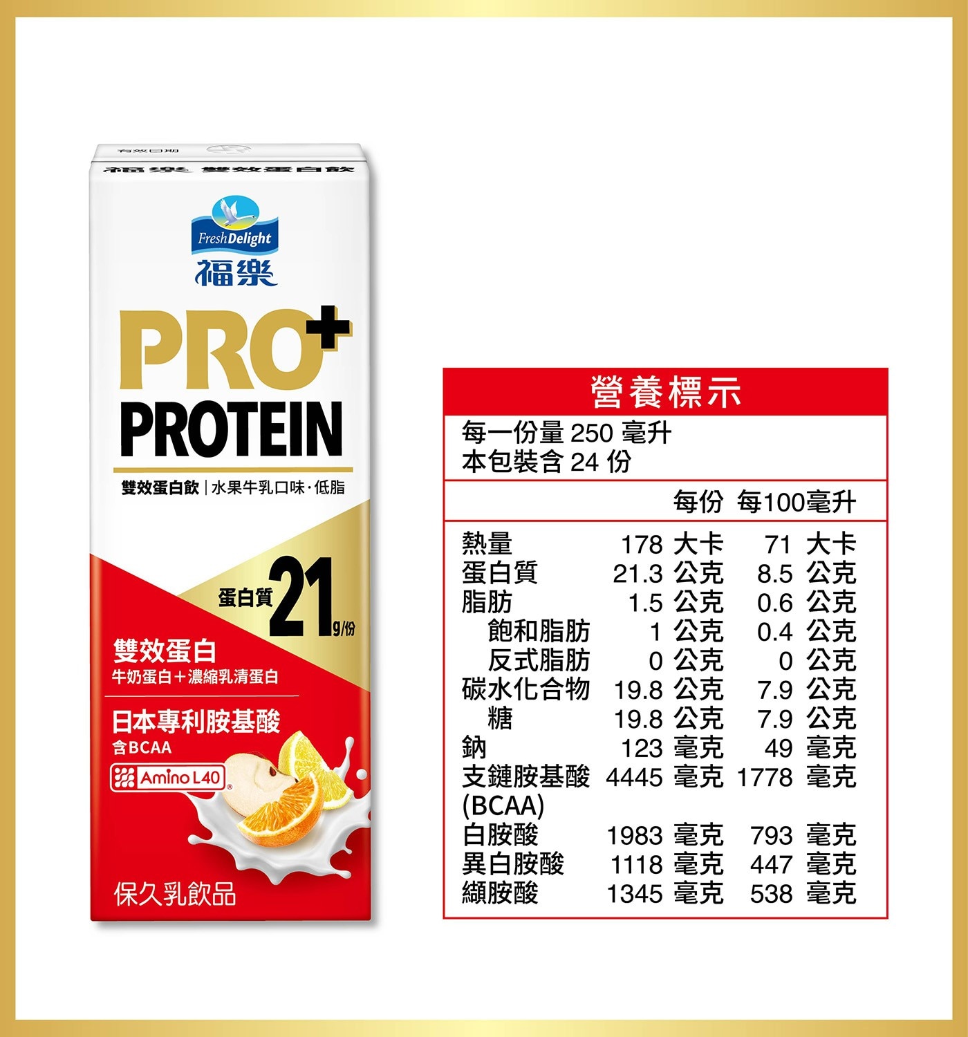 福樂 PRO雙效蛋白飲(水果) 250毫升 X 24入