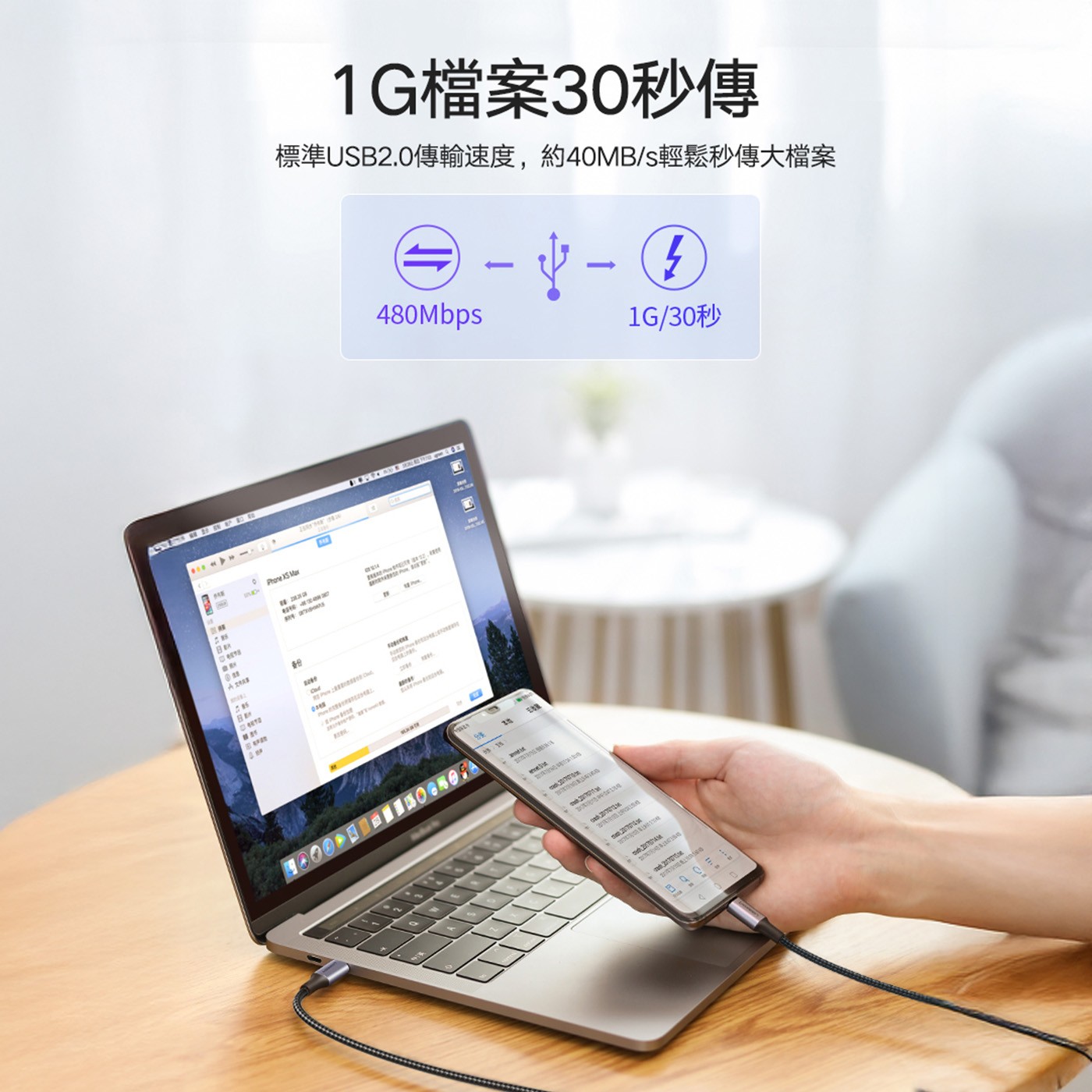 綠聯 Type-C 對 Type-C PD 100W 5A 快充傳輸線 金屬殼編織線  深空灰 (1.5公尺) 3件組智慧芯片 安全快充不發燙