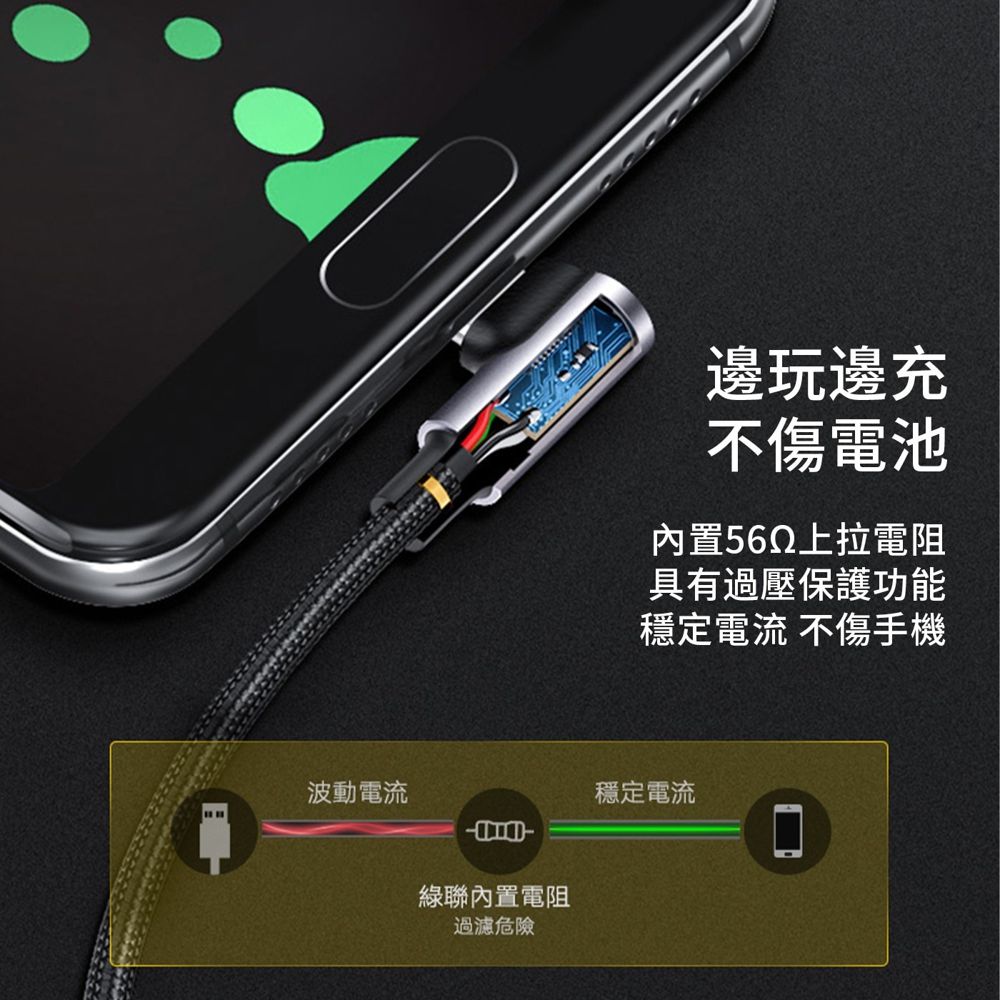 綠聯 Right Angle USB-A 對 Type-C 快充傳輸線 金屬編織L型 / 電競專用版  深空灰 (1公尺) 3件組鋁合金接頭 抗氧化不生鏽