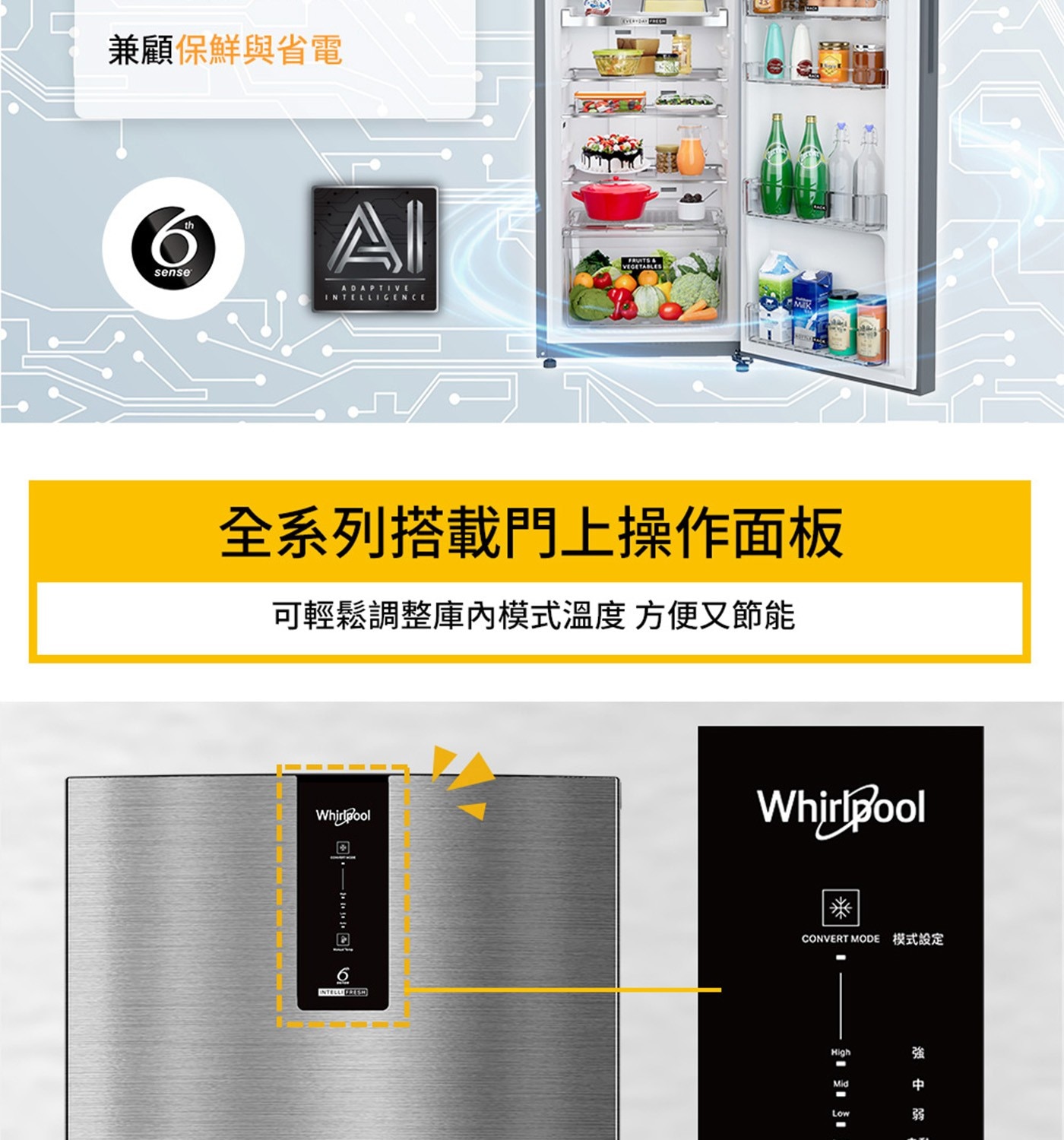 Whirlpool 惠而浦 310L 一級能效變頻上下門冰箱 6th Sense 第六感智能科技